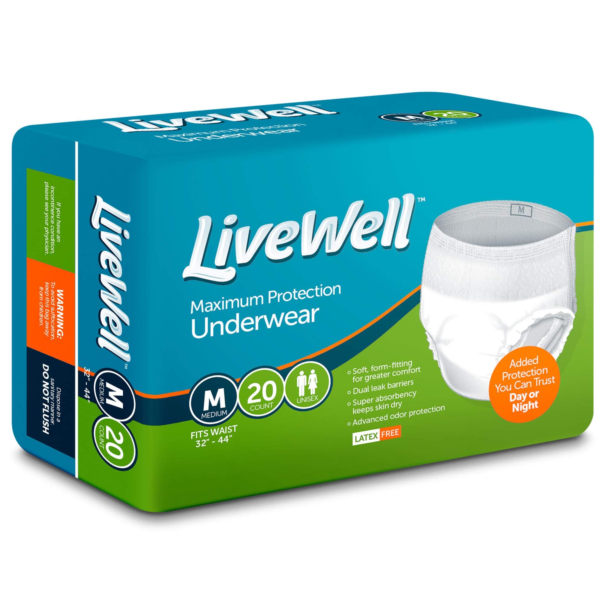 Supreme FlexRight Protective Unisex Underwear (Medium 32" - 44" Waist) - 20 Count