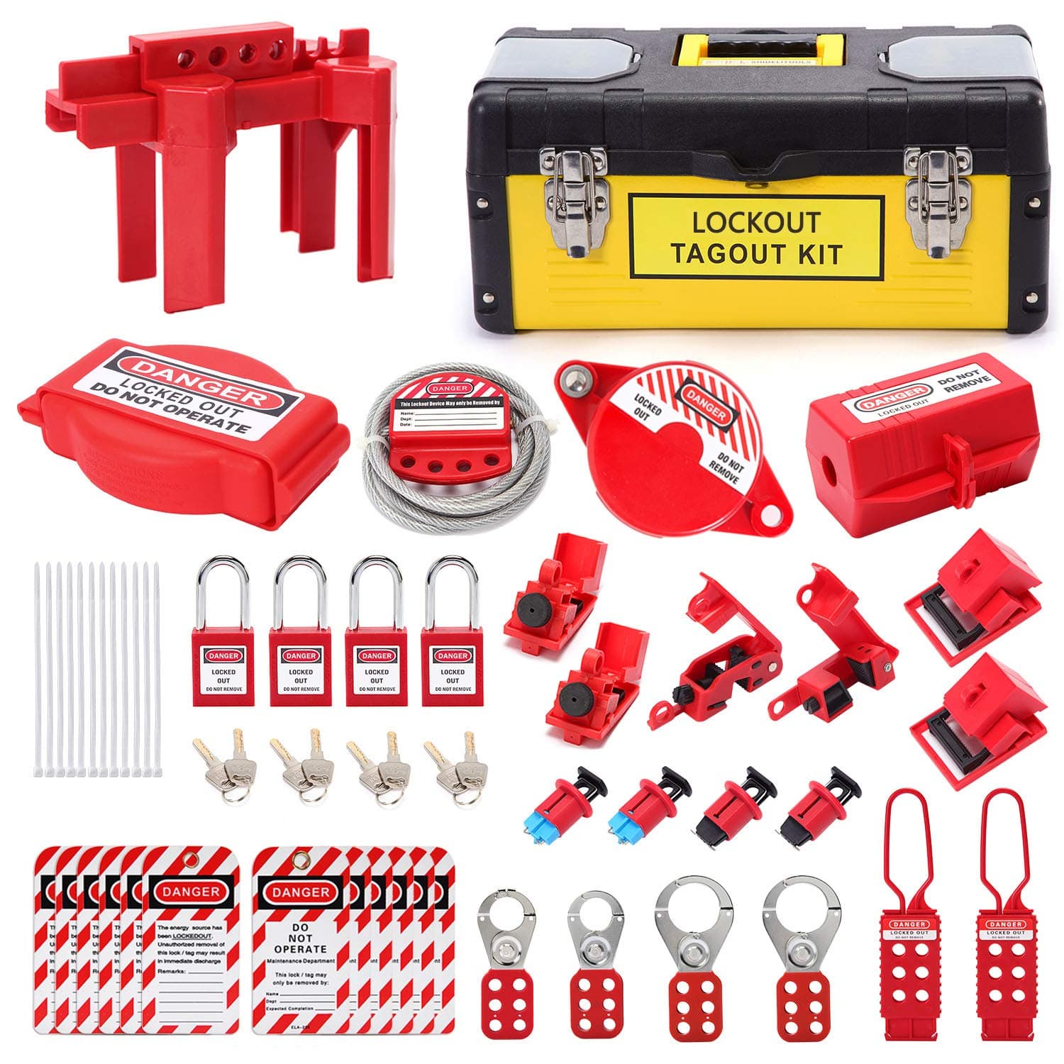 Lockout Tagout Kit - Lockout Set Safety Padlocks Lockout Hasp Breaker Lockout Ball Valve Lockout Steel Cable Lockout Plug Loto Valve Lockout Loto Tags Lock Out Tag Out