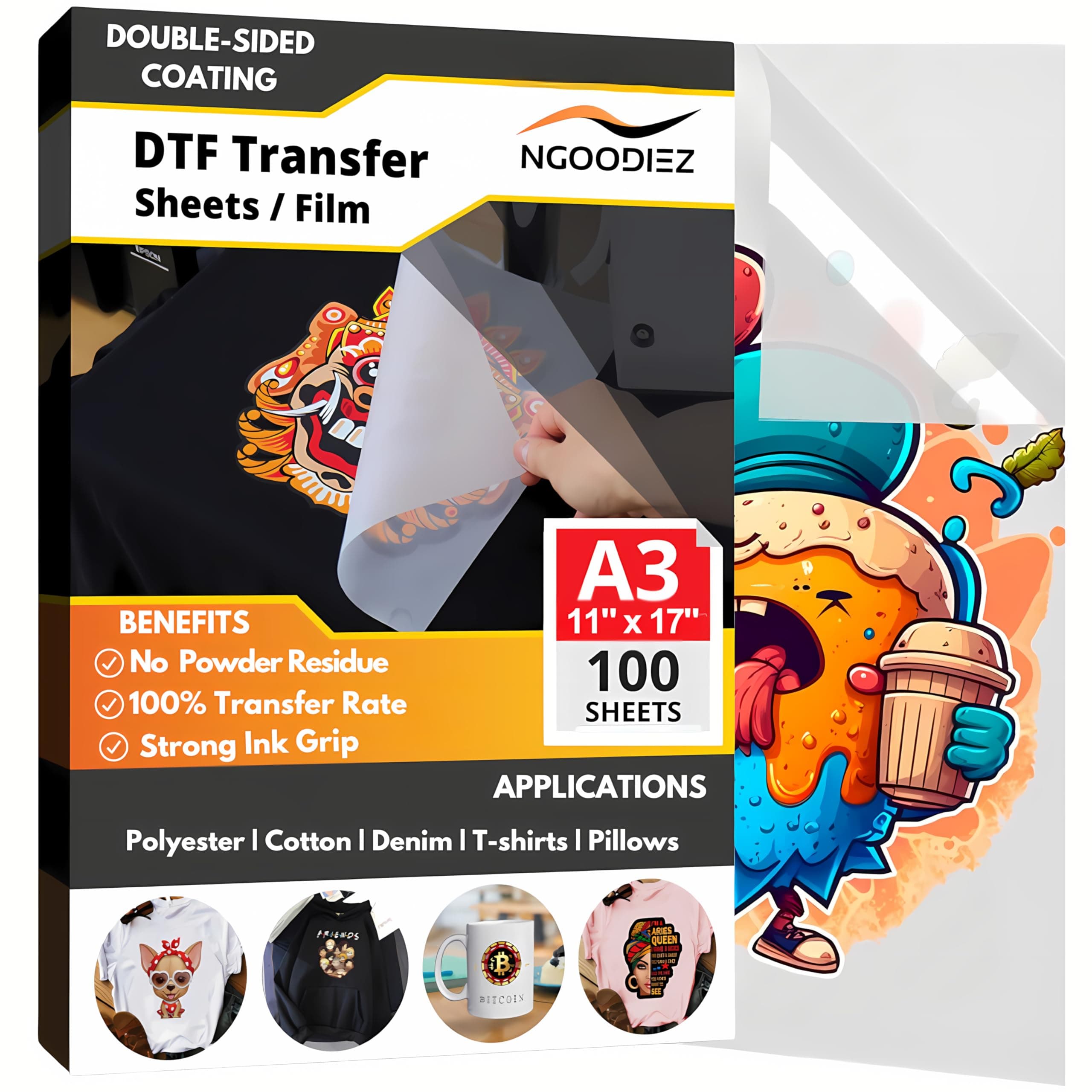 NGOODIEZDTF Transfer Film - Double-Sided Heat Transfer Film, Matte Direct to Film Sheets, A3 Size, 100 Sheets, 11.7" x 16.5"