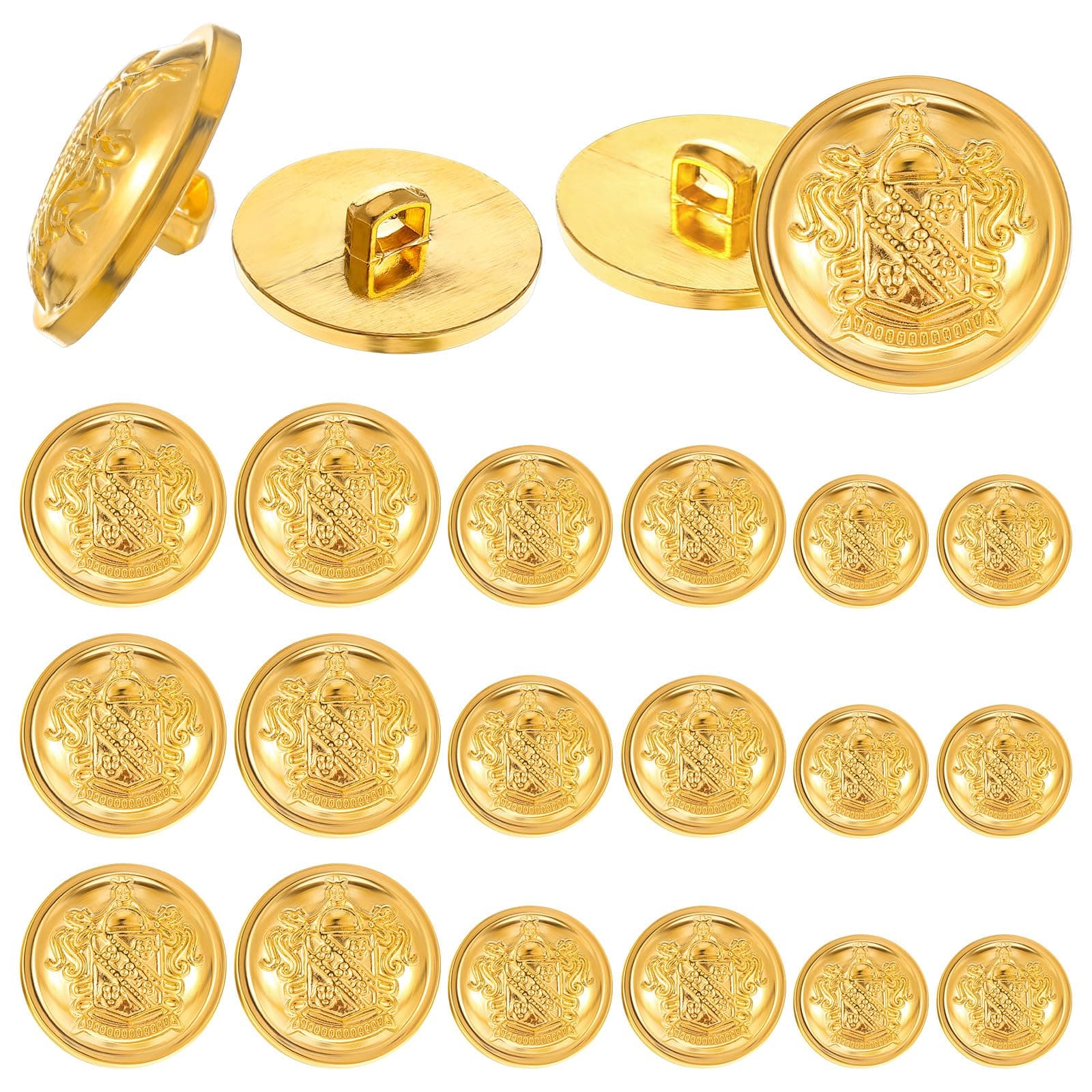 18 Pieces Gold Blazer Button Set Vintage for Blazer Suits Buttons Coat Button for Jacket Uniform(18mm 21mm 25mm)