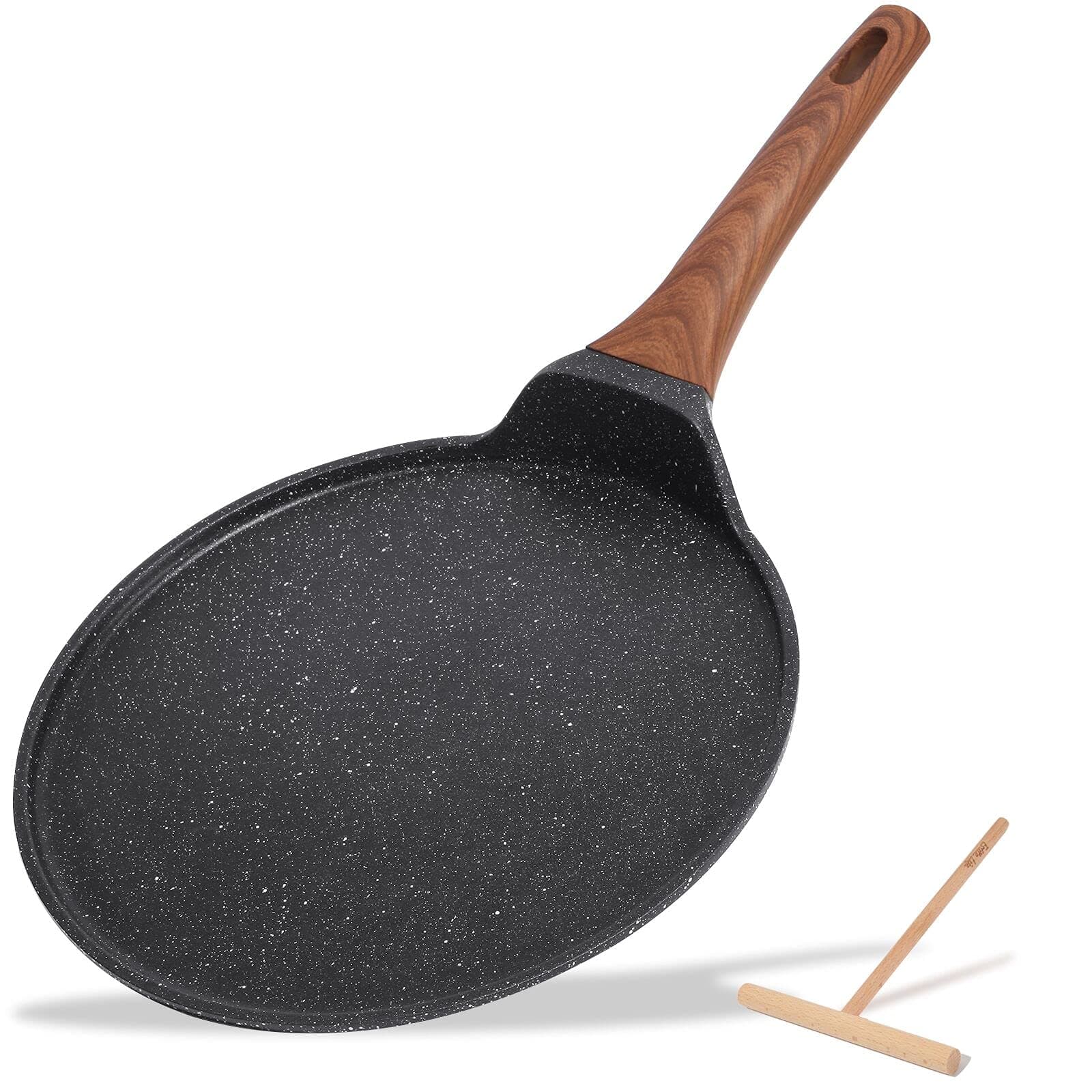 ESLITE LIFE 11 Inch Nonstick Crepe Pan for Stove Top Tortilla Dose Tawa Pan Induction Round Skillet with Granite Coating & Wooden Spreader