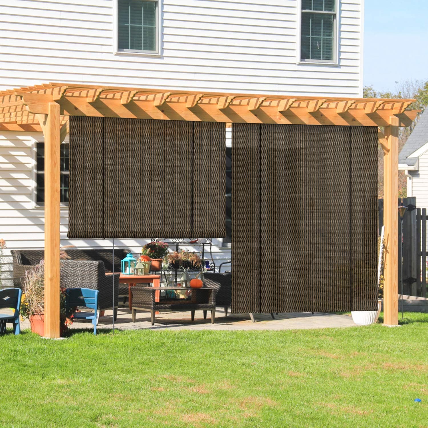 Coarbor Outdoor Roll up Shades Blinds for Porch Patio Shade Exterior Roller Shade Privacy Shade Screen for Deck Pergola Gazebo Brown 7'W x 6'H