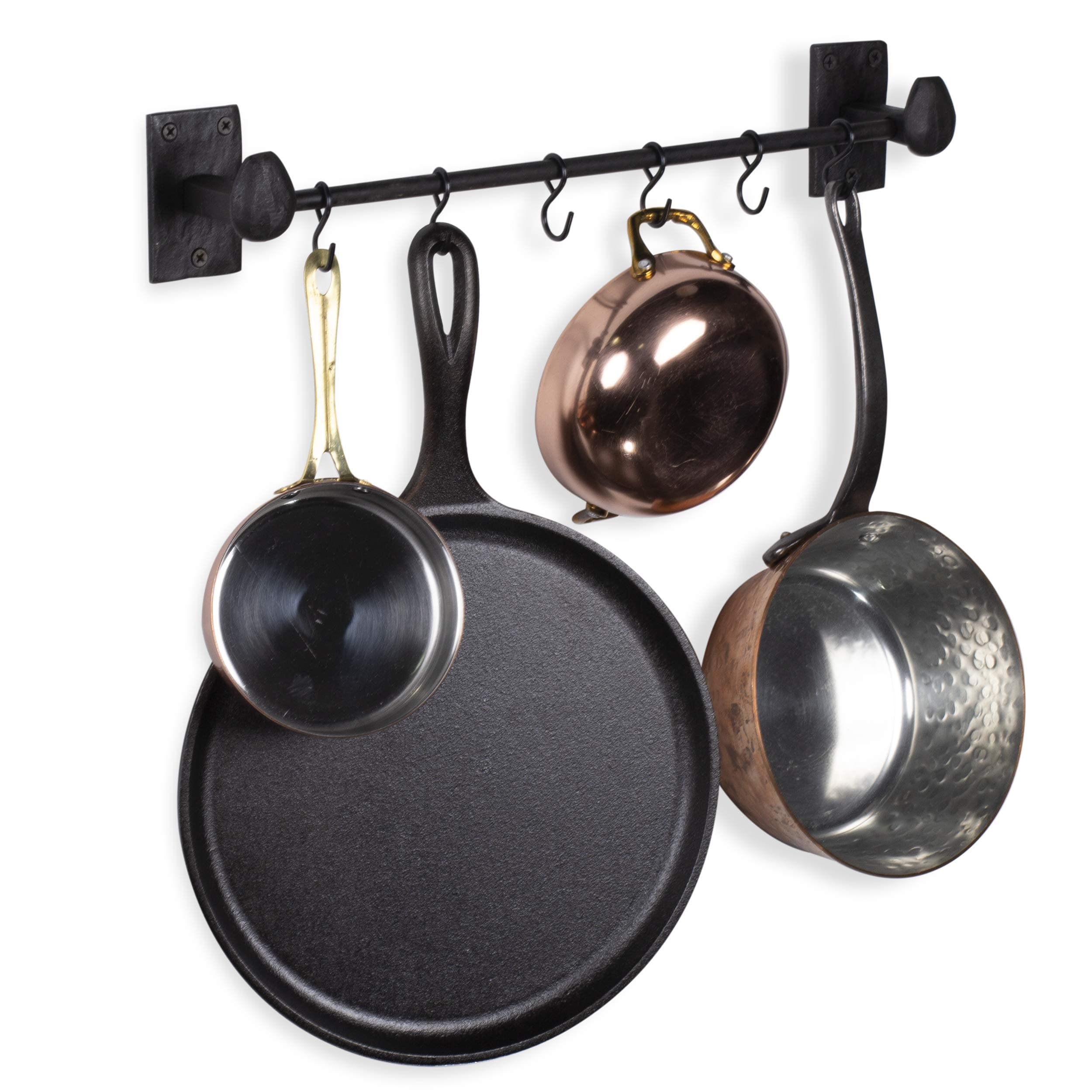 Rustic State Wall Mount Motris Cast Iron Pot Rack Kitchen Rail with 6 Hooks 17.25 Inch Black