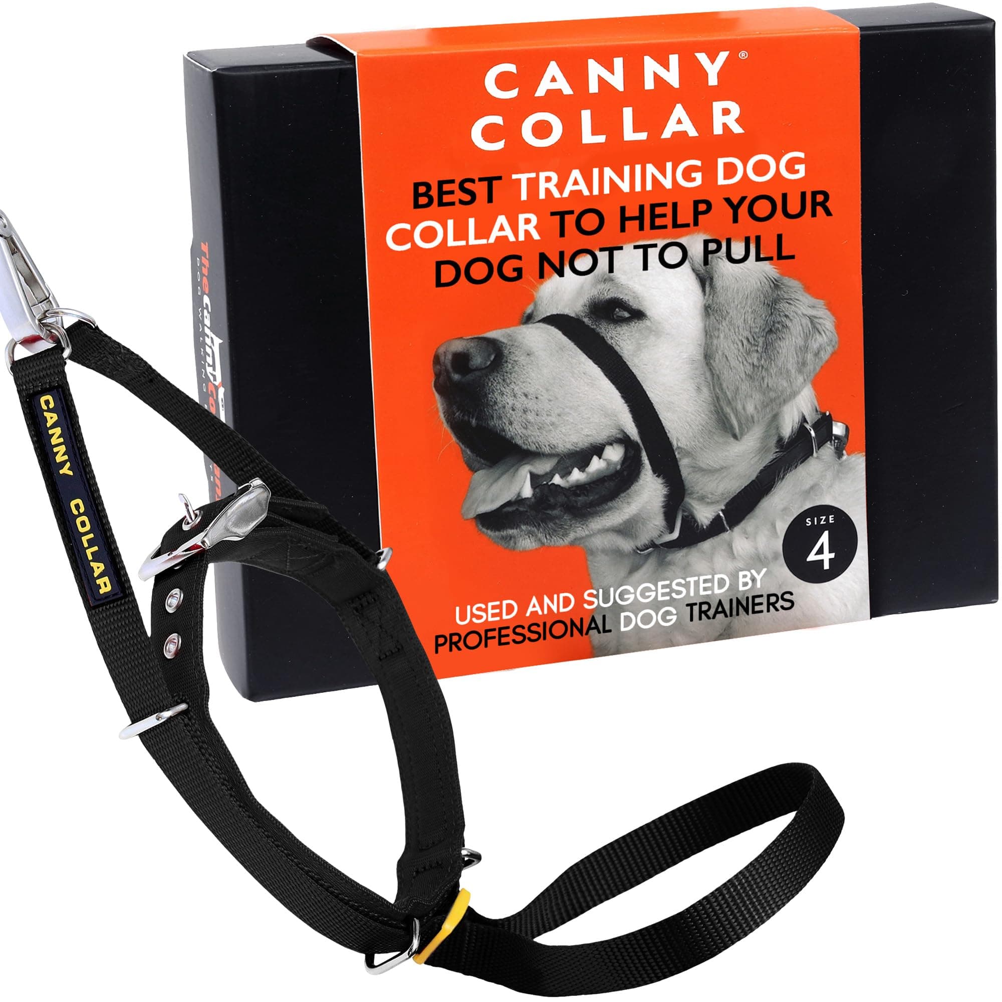 Canny Collar No-Pull Dog Headcollar | Train Your Dog To Stop Pulling & Walk On a Regular Collar & Loose Lead | Kind, Safe, Comfortable Training Aid | Black – Size 4