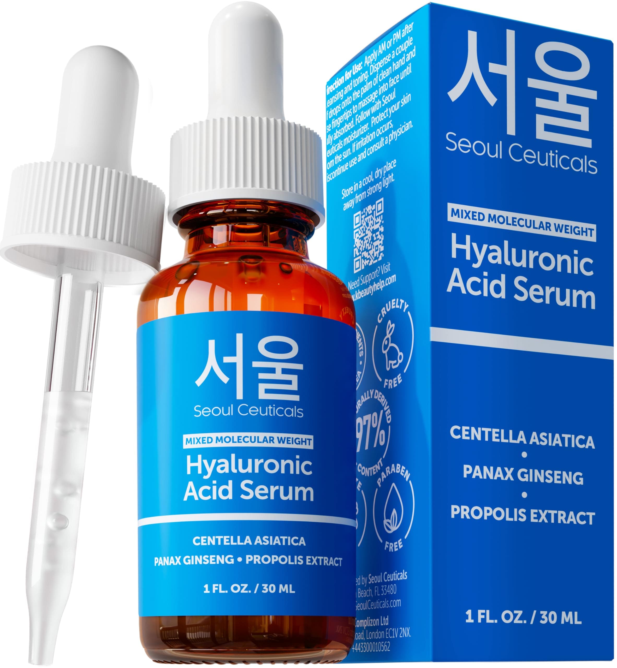 - SeoulCeuticals Korean Hyaluronic Acid Serum For Face - K Beauty Skincare with Multi-Weight HA, Centella & Propolis – Lightweight Hyaluronic Serum for Hydration & Skin Balance - 30ml