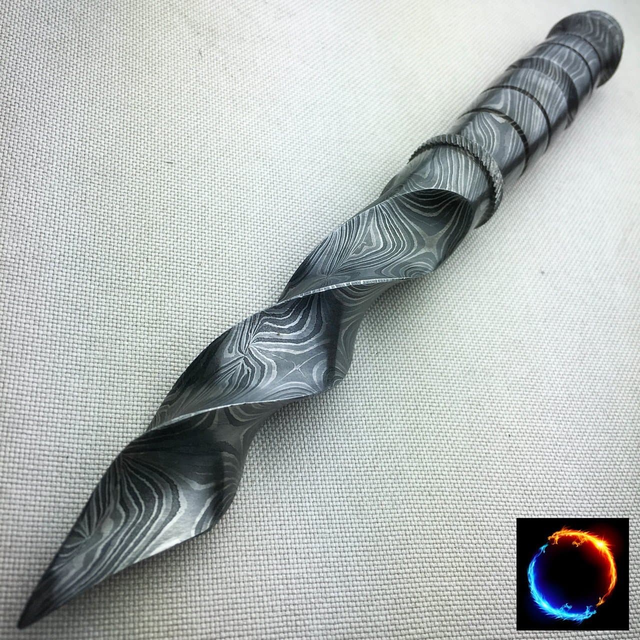 10.5" Damascus Fixed Blade Knife Handmade Tri Dagger Hand Forged Kris Blade + Sheath (Limited Edition)