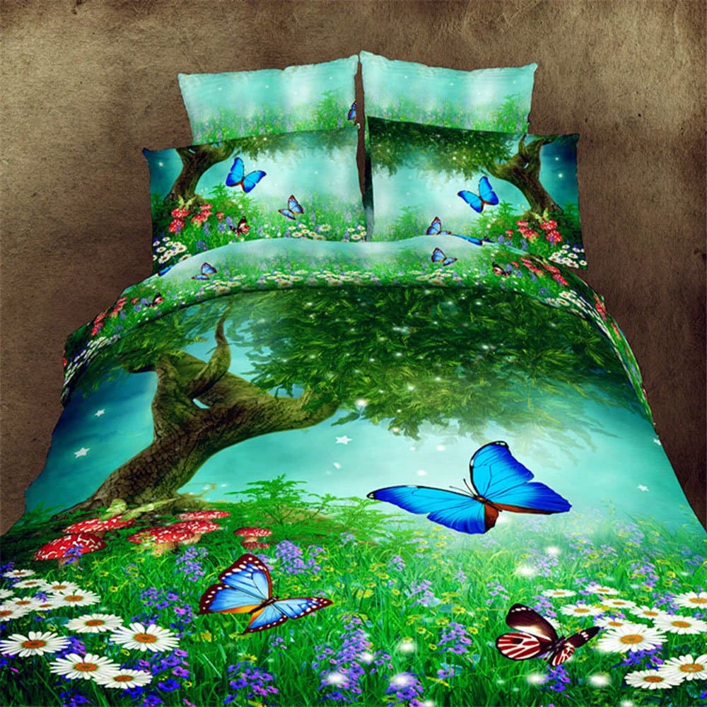 3d Oil Painting Spring the Green Grass Butterfly 4pcs Bedding Sets,cotton Material Beautiful Creative 3d Bedding Sets Queen Size Christmas Gifts