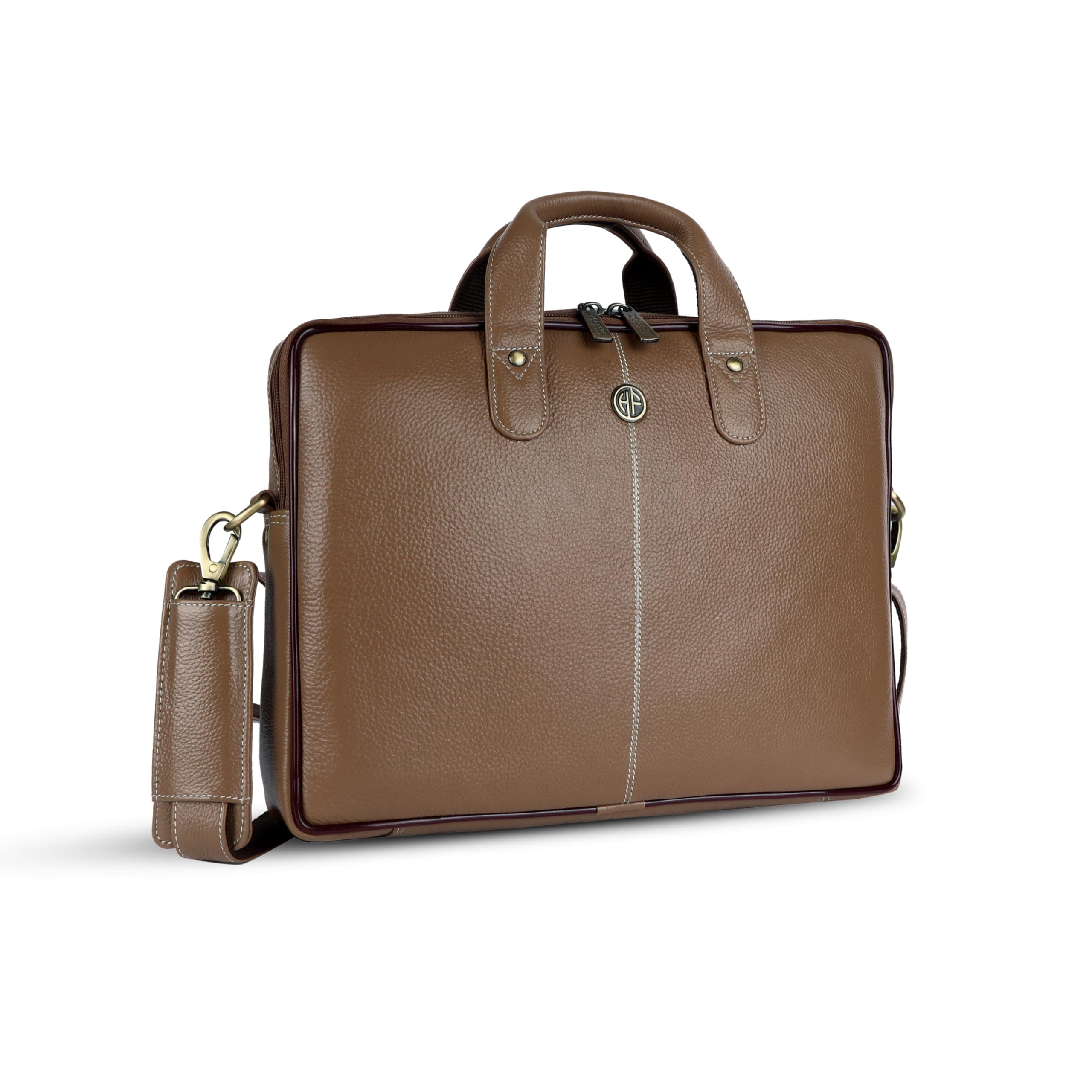 - HAMMONDS FLYCATCHER Men Genuine Leather Office Bag - Laptop Bag - Padded Laptop Compartment, Fits 14 Inch Laptop - Adjustable Strap, 1 Year Warranty - Office, Travel, Daily Use - Burlywood, Tan