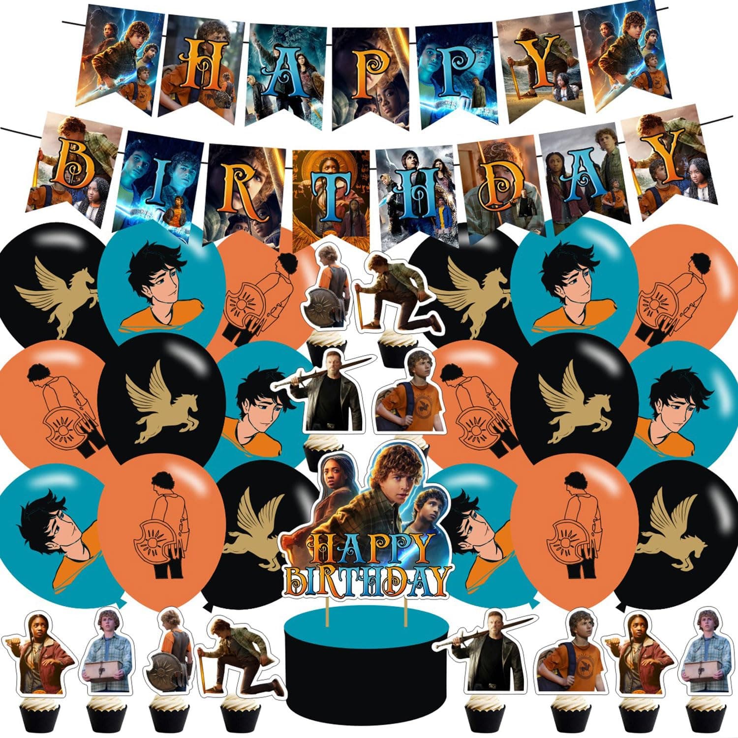 Percy Jackson and Olympians Theme Party Supplies,Including Percy Jackson Birthday Bannner,Cake Copper ,Ballon,Party Cupcake Topper Suitable for Monster Birthday Party,Party Favor