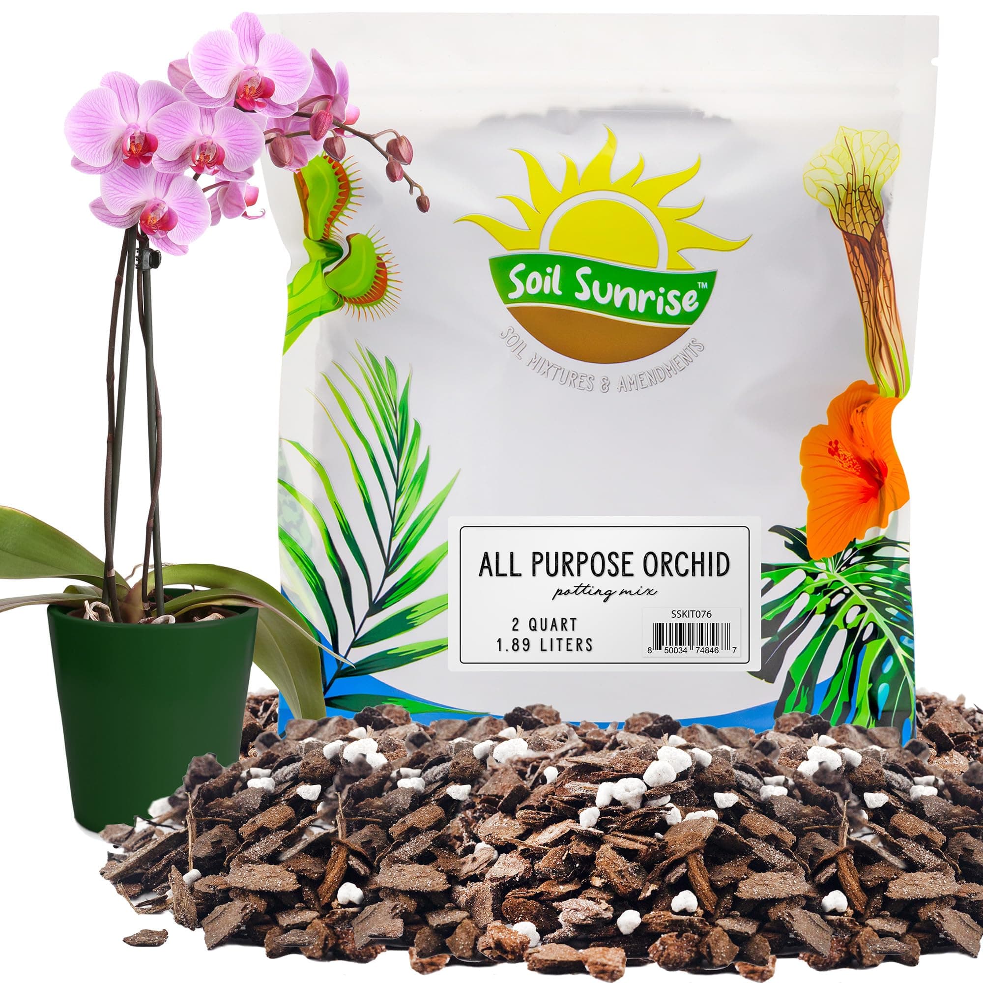 All Purpose Orchid Potting Mix (2 Quarts), Orchid Bark/Perlite Blend for Moisture Drainage Balance