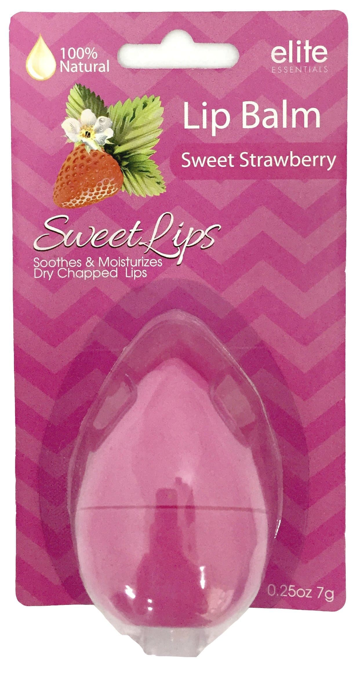 Natural Lip Balm by Elite Essentials - Sweet Strawberry - 100% Natural - Soothes and Moisturizes Dry Chapped Lips