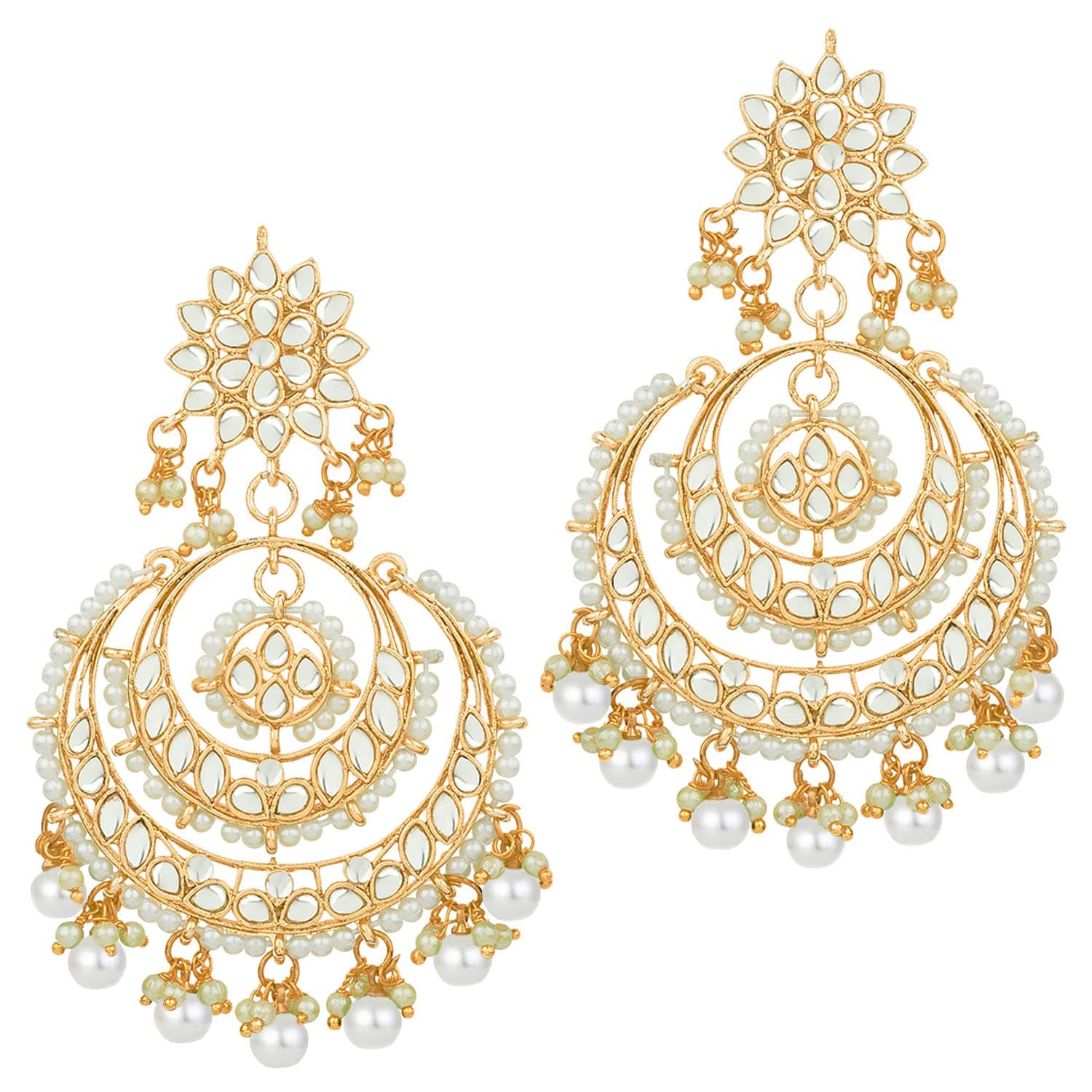 Ethnic Bridal Faux Kundan Pearl Chandbali Earrings Gift for Women Fancy Indian Traditional Bollywood Jewelry Set