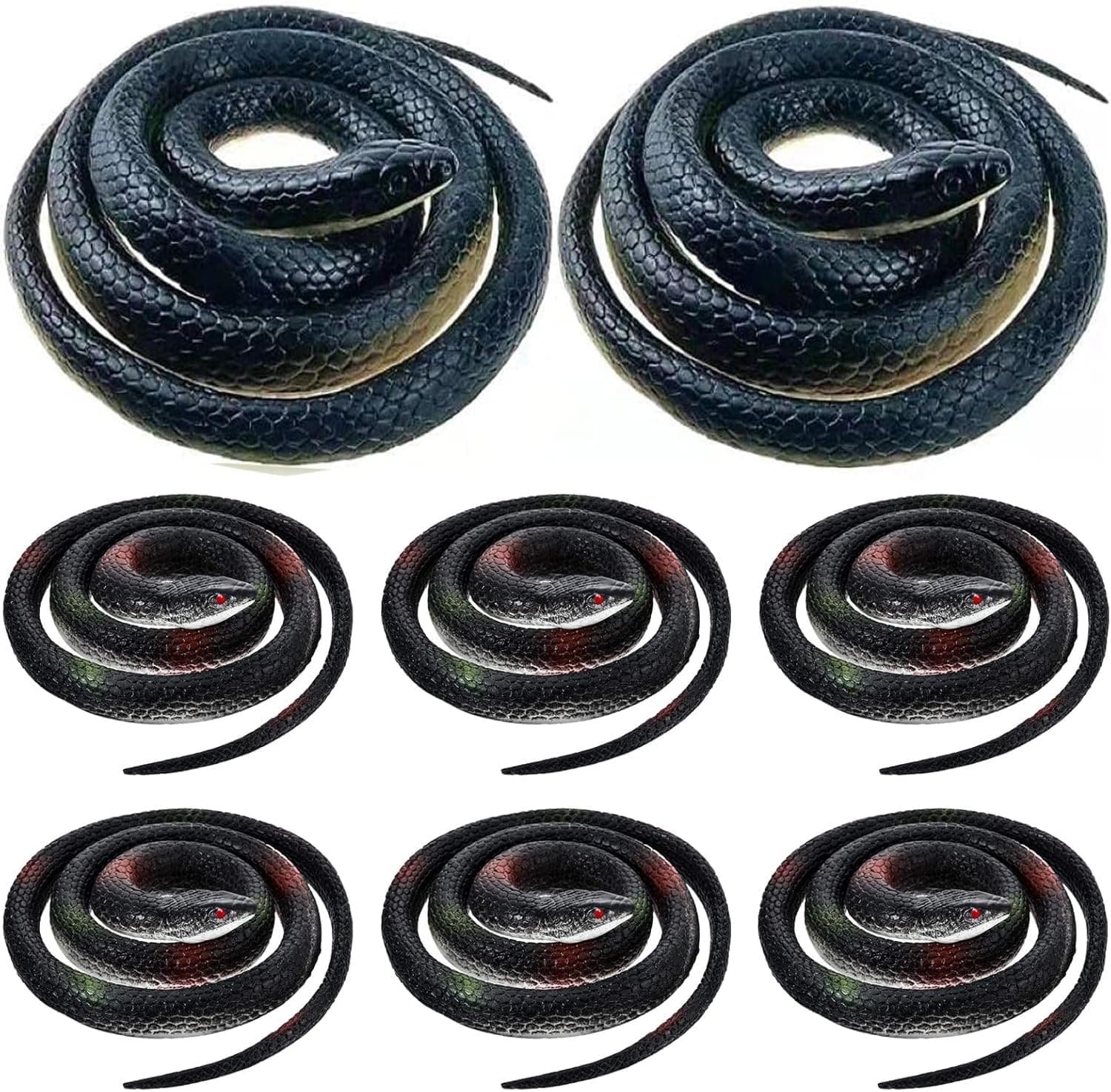 8 Large Rubber Snake 52 "and 31" Realistic Fake Snake Black Mamba Toy Garden Props to Keep Birds Away, Pranks, Swimming Pool Decorations New Year Easter Happy Prank Toys