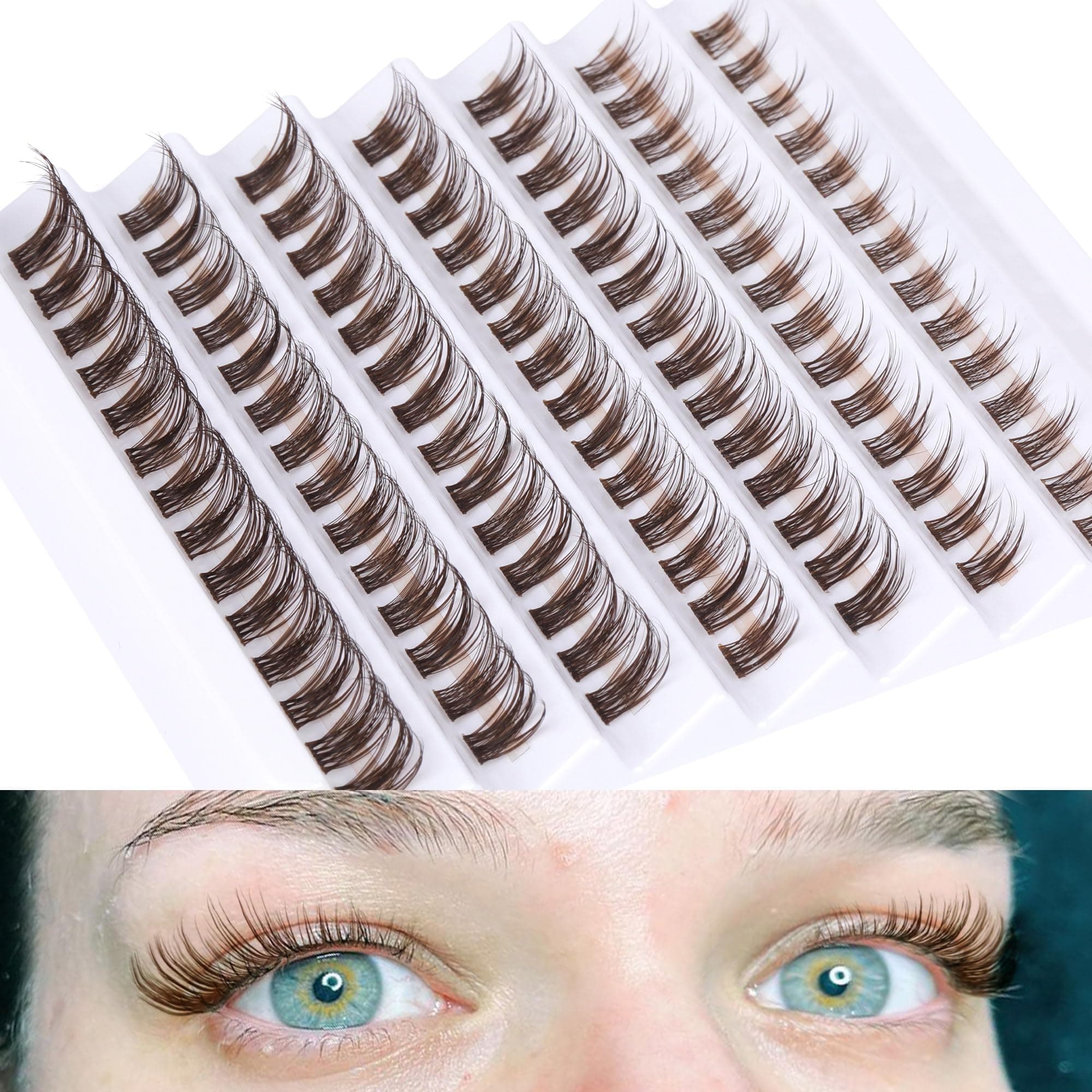 Brown Lash Clusters DIY Lash Extension 8-16mm Natural Individual Lashes Wispy Cluster Lashes Fluffy Eyelash Extensions D Curl False Eyelash Clusters by TOOCHUNAG