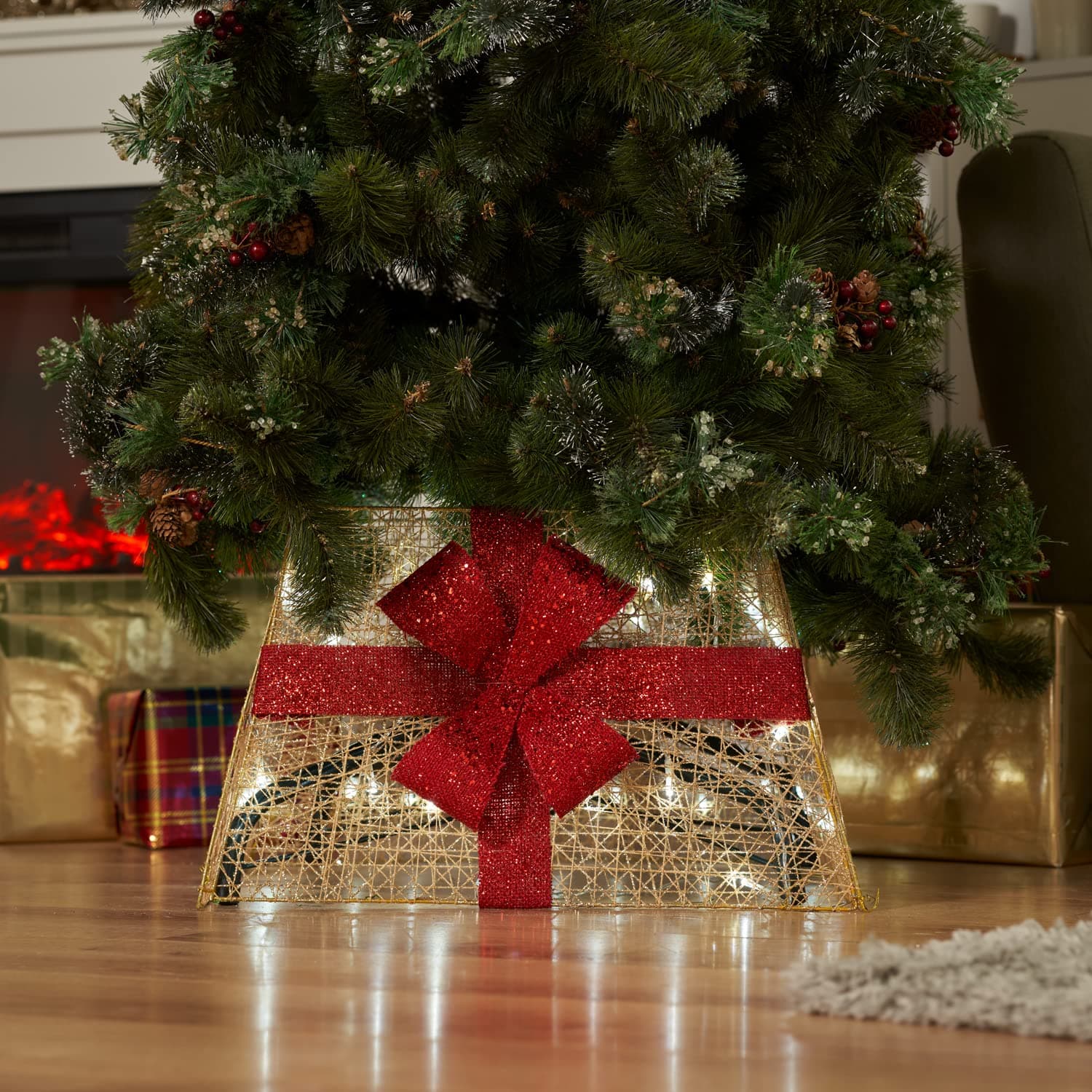 SA Products Stand Up Tree Skirt – Premium Gold Led Christmas Room Decorations – Ultimate Christmas Tree Base – Perfect For Any Type Of Xmas Tree – Heavy Duty Design – Unique Decoration Choice