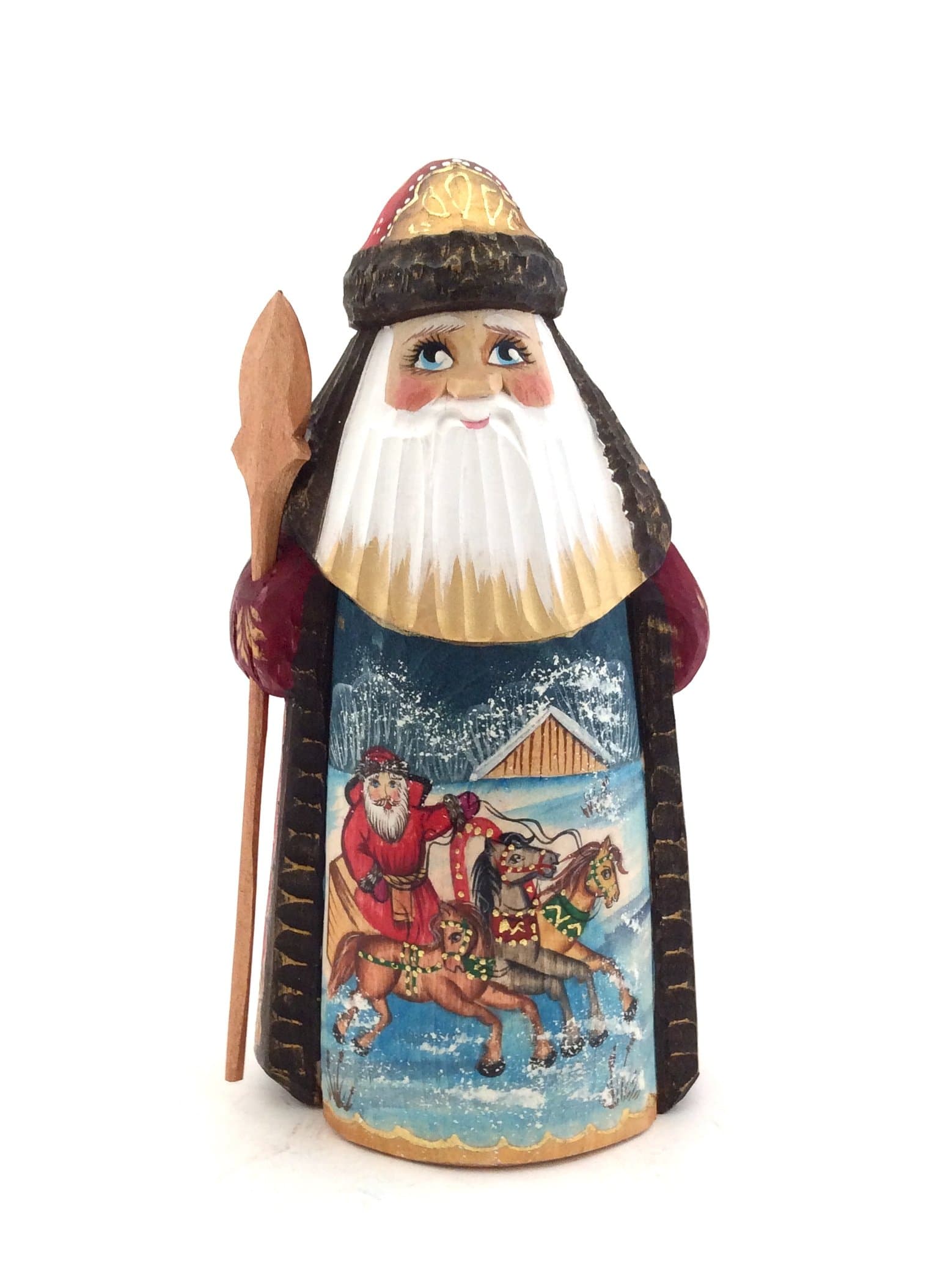 BuyRussianGifts Russian SANTA w/ Russian Troyka Wood Hand Carved Hand Painted Signed by artist