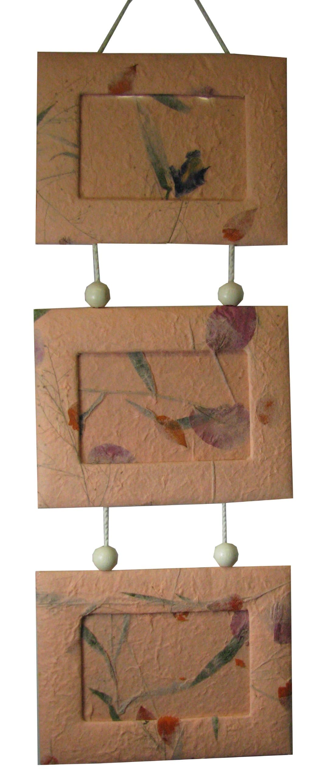 Hanging Picture Frame Handmade Mulberry Paper Dried Flower Petals PEACH - Set of 3 for 3"x5" Photos