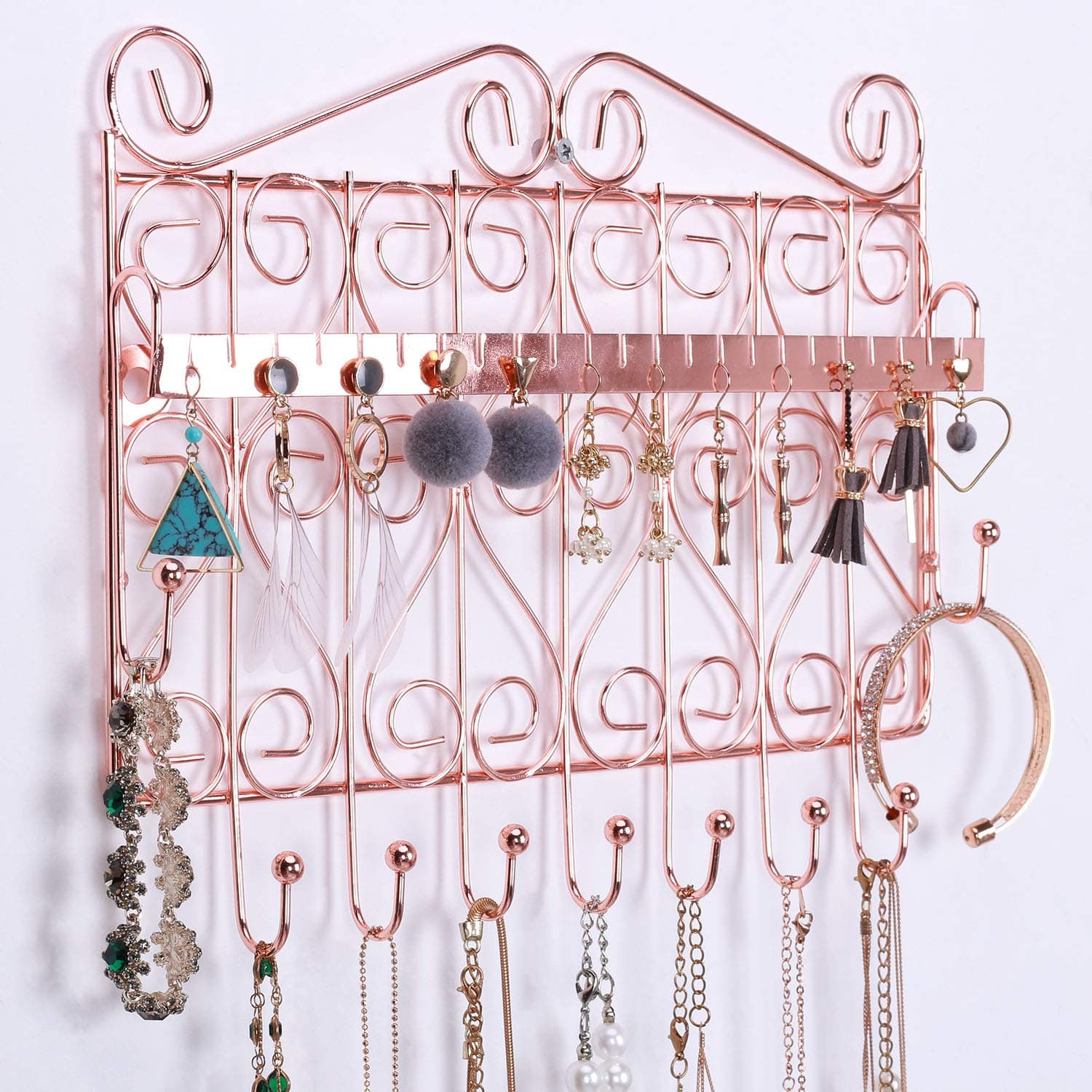 Jewelry Organizer, Nugoo Jewelry Display Rack, Wall Hanging Decorative Jewelry Holder for Earring, Necklace and Bracelet, Rose Gold