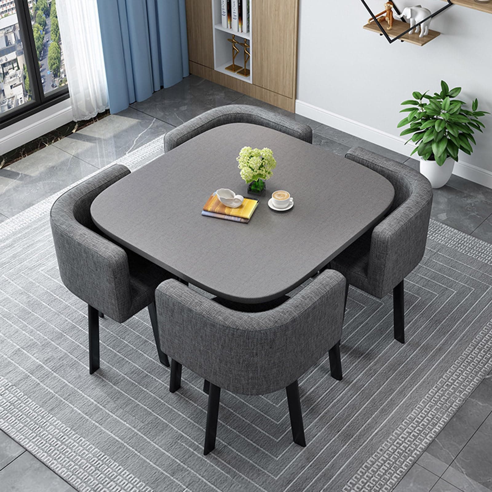 Round/Square Dining table Set with Chairs,Modern Conference Table and 4 Chairs Set,Reception Table and Chair Combination,Wooden Kitchen Table Set for 4 for Dining Room(80cm(31.5in),4)