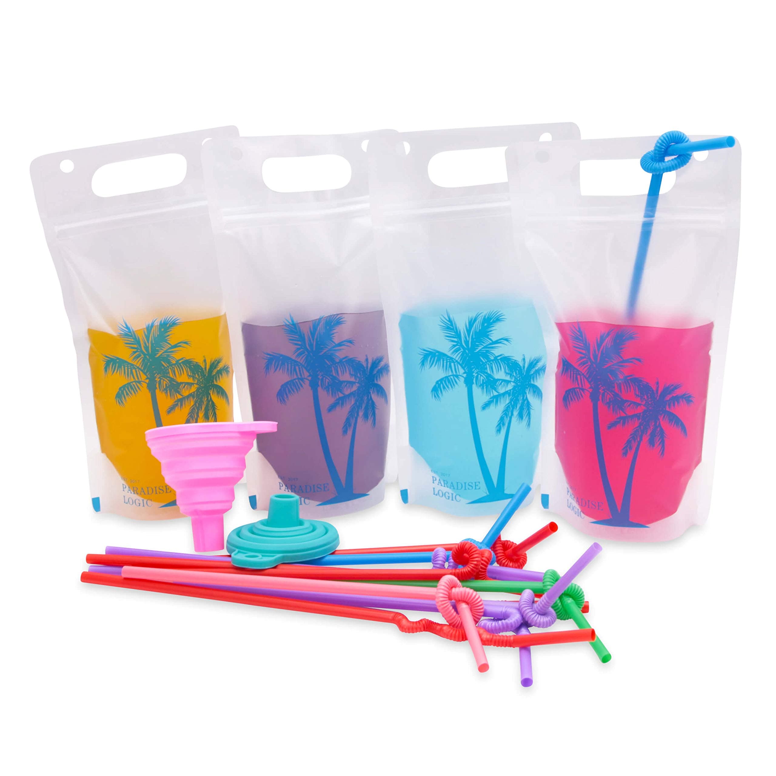 100 Stand Up Drink Pouch Bag with Straw - Premium Double Zipper Adult Juice Pouches Smoothie Bag, Snack Bags, Food Storage Bag Meal Container, Flask