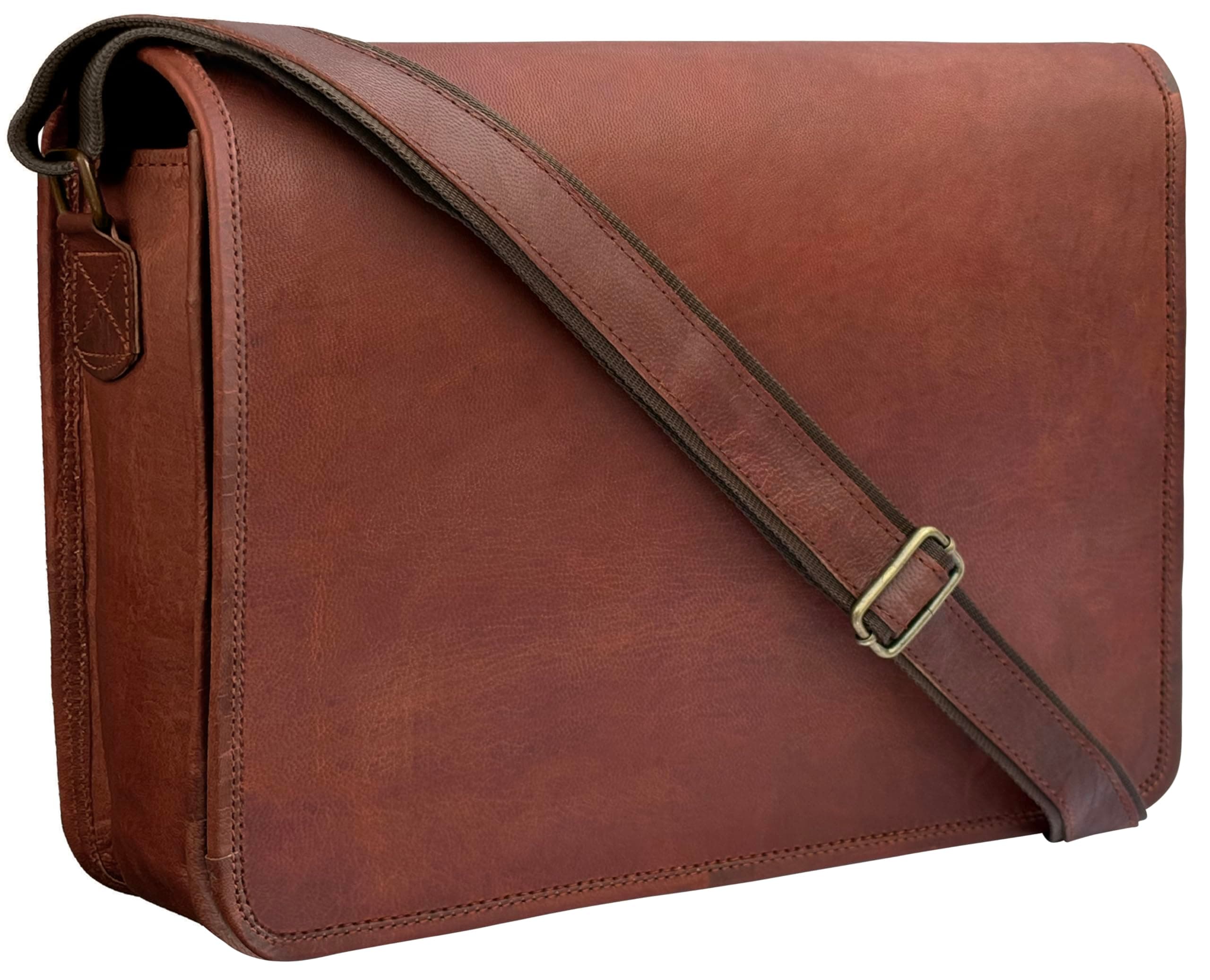 15 inch Vintage Crossbody Full Grain Leather Laptop Messenger Bag
