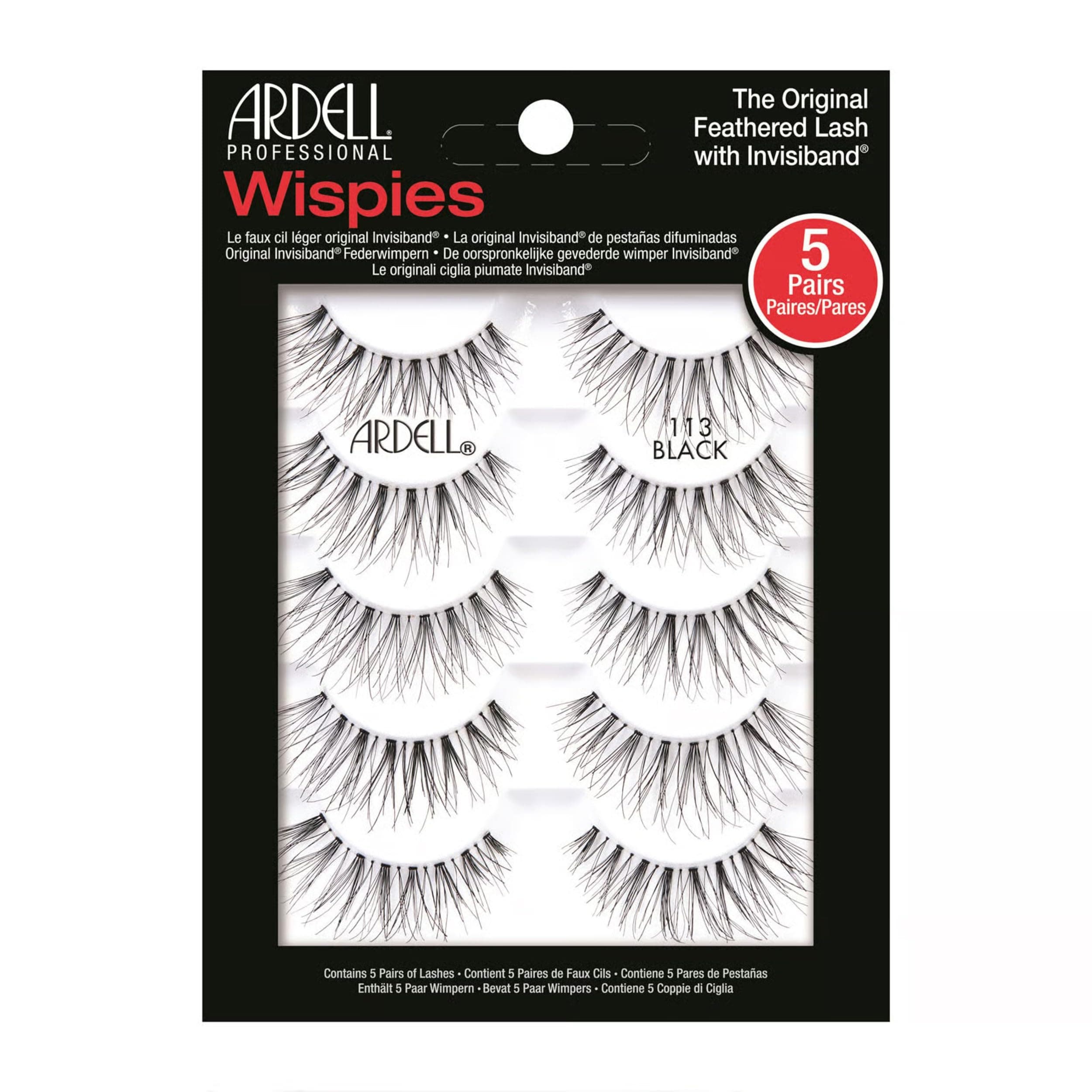 Multipack Wispies 113 False Eyelashes, Medium Volume, Long Length, Vegan Friendly, 5 Pairs (Pack of 1)