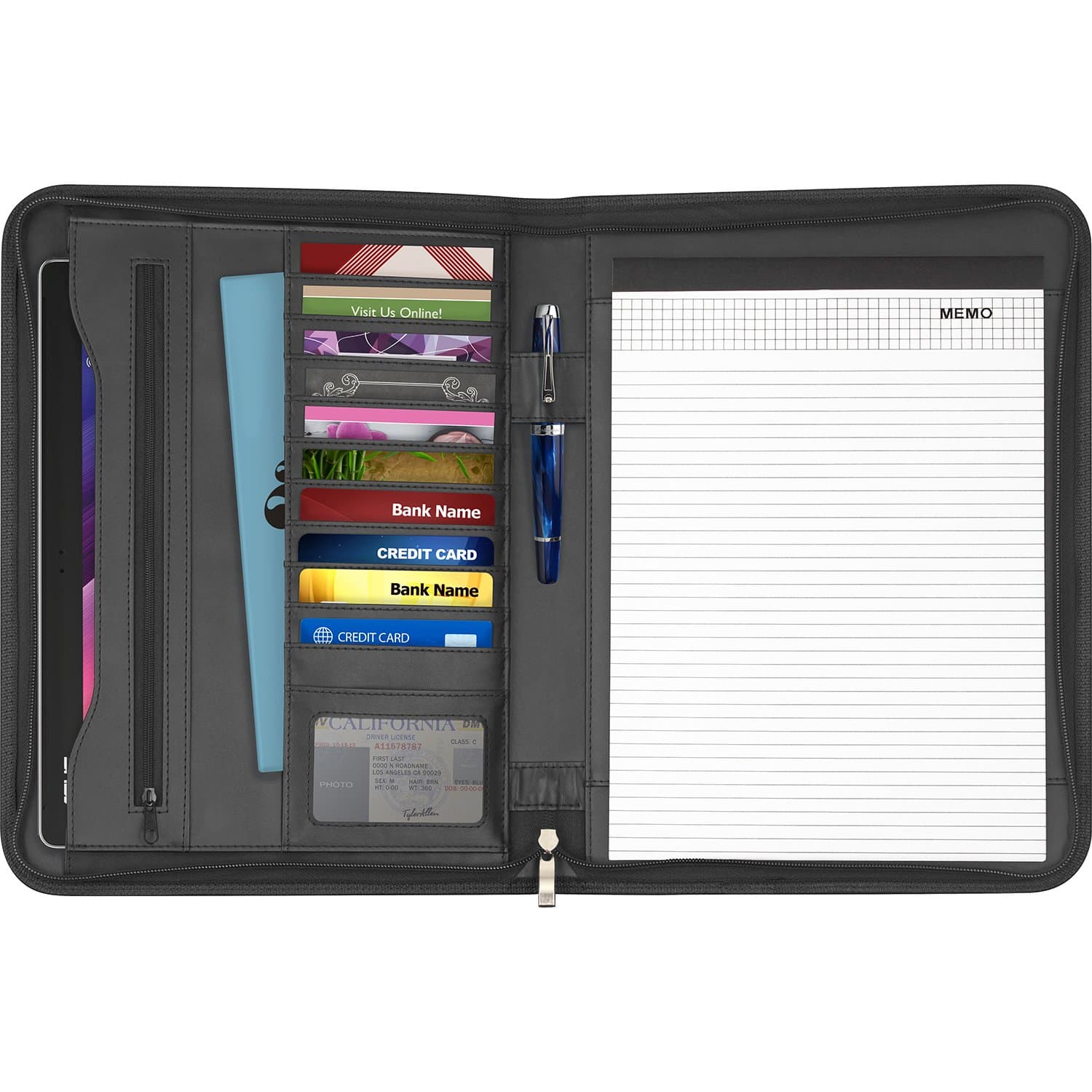 Zippered Padfolio Portfolio Organizer Case with BONUS Writing Pad and Gift Box, Helps Busy Business Professionals Keep Gear and Paperwork Secured and Organized, Black, 1 Count (RG-1000)