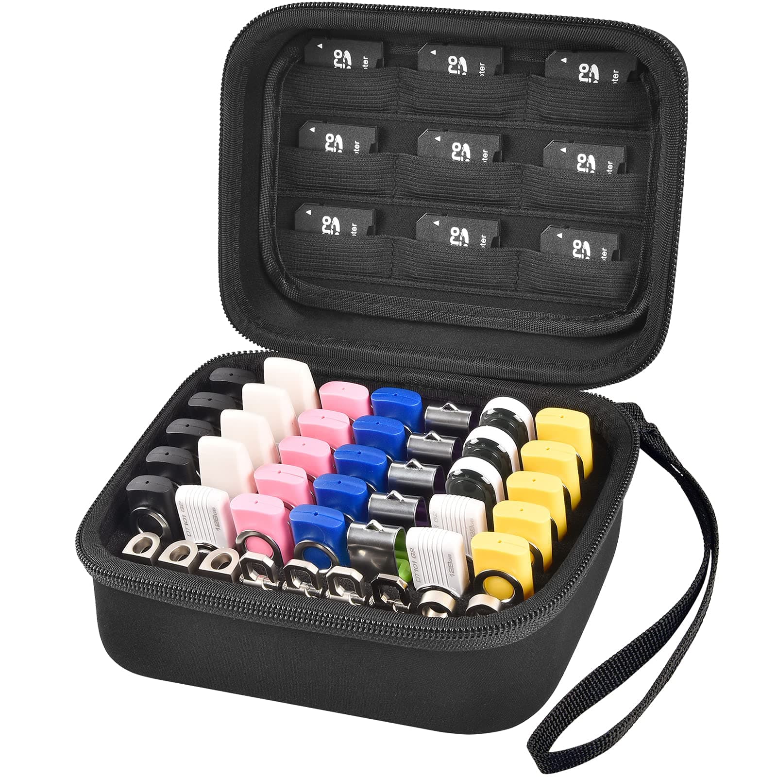 Comecase USB Flash Drive Case, Thumb Drive, Memory Card SD SDXC SDHC Card Holder Organizer, Electronic Accessories Storage Bag for SanDisk/SamData/Samsung/TOPESEL/PNY/Memory Stick/YubiKey (Box Only)