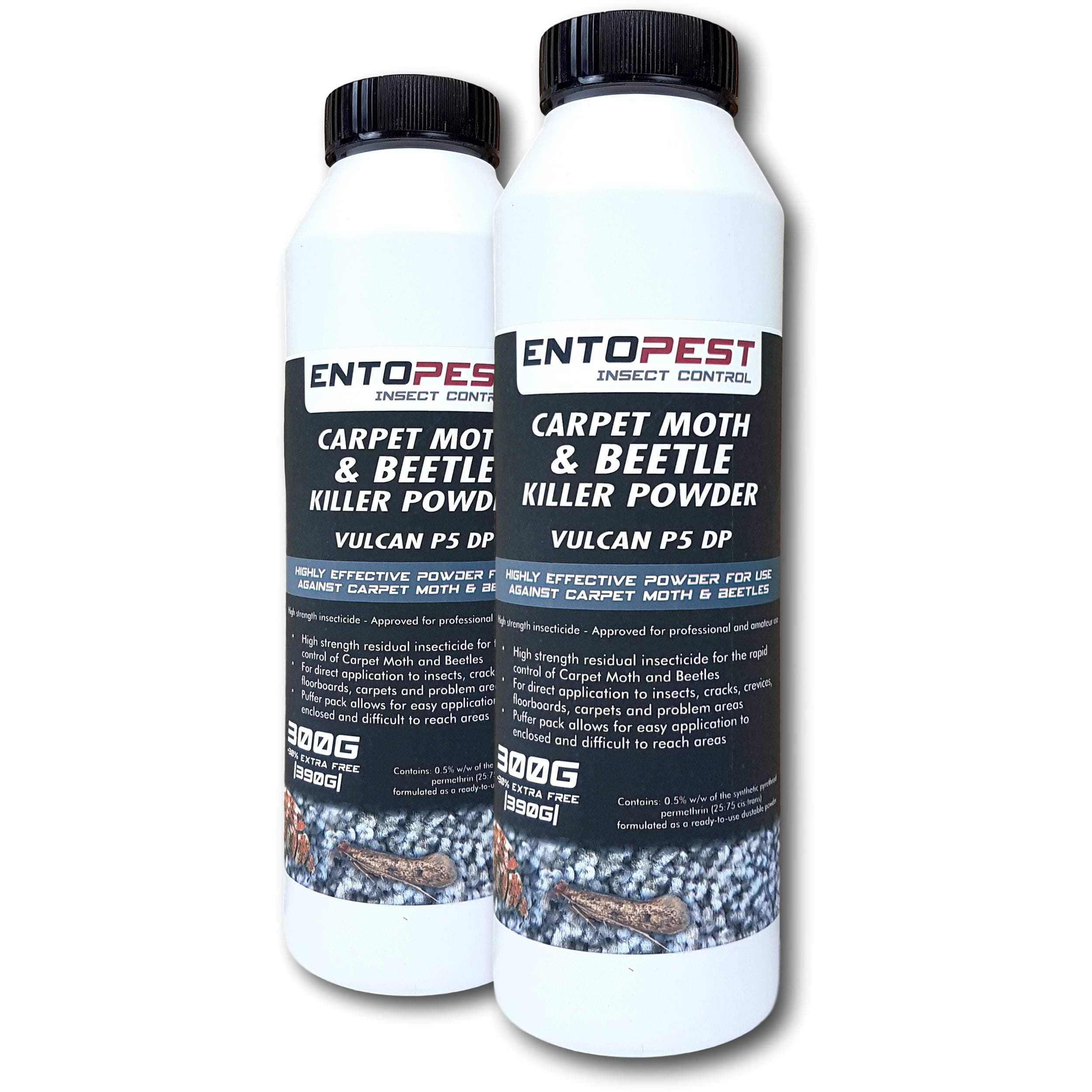 Entopest Carpet Moth & Beetle Insect Killer Powder - Long-Lasting Carpet Surface & Void Treatment, Professional Strength (Vulcan P5 DP, 2 x 390g)