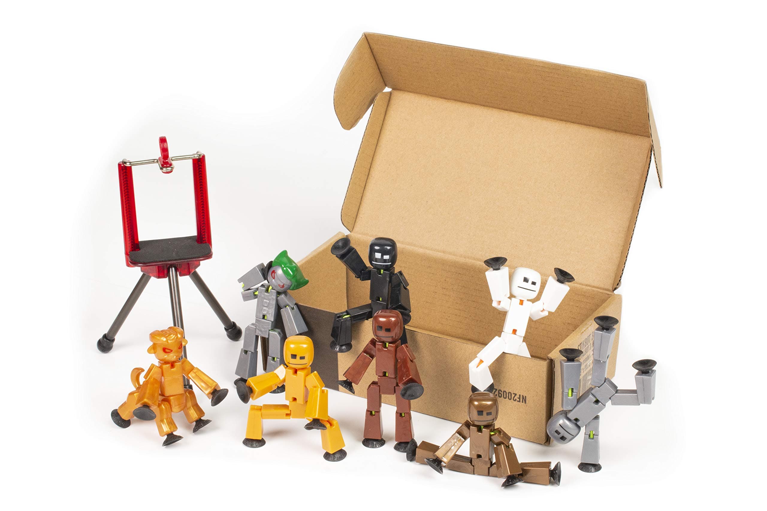 StikBot Zing Metal and Monsters s Set, Includes 8 Poseable Action Figures and Mobile Phone Tripod, White / Black / Silver / Gold / Bronze / Brown Colours / Monsters Giggles and Kyron