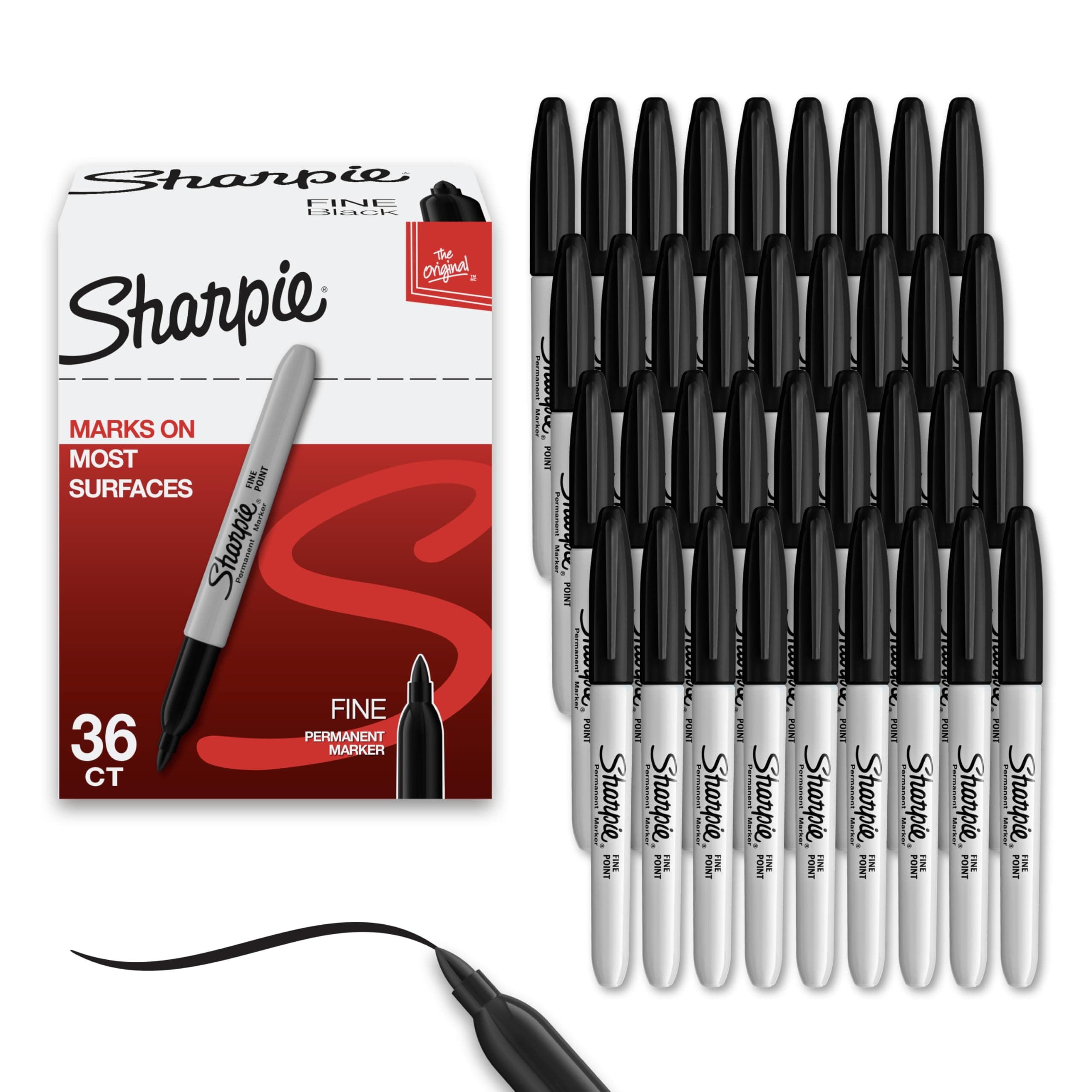 Permanent Markers, Fine Point, Black, 36 Count
