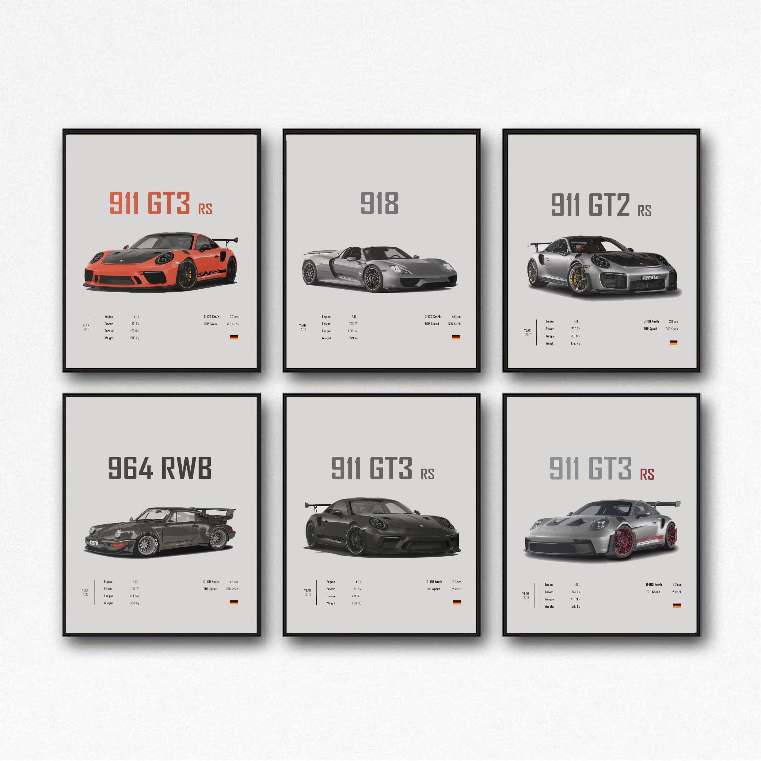 911 GT3RS Racing Car Wall Art - Vintage Car Posters for Men - Coated Paper Cardstock Prints