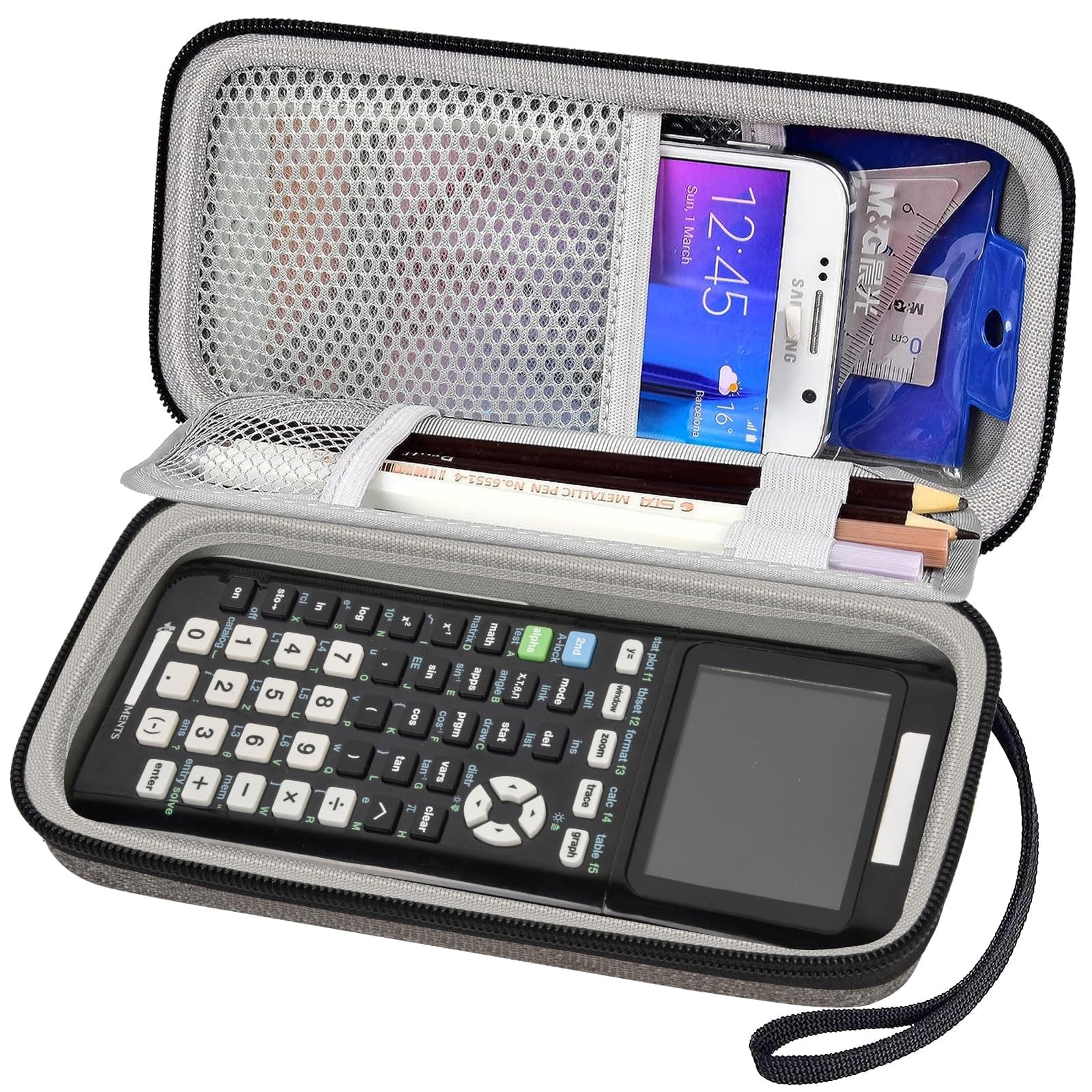 Case Compatible with Texas Instruments TI-84 Plus CE/TI-84 Plus/TI-83 Plus/TI-30XS / TI-36Pro Graphing Calculator, Scientific Calculators Box for Ruler, Rubber, Pencil and Other- Light Grey