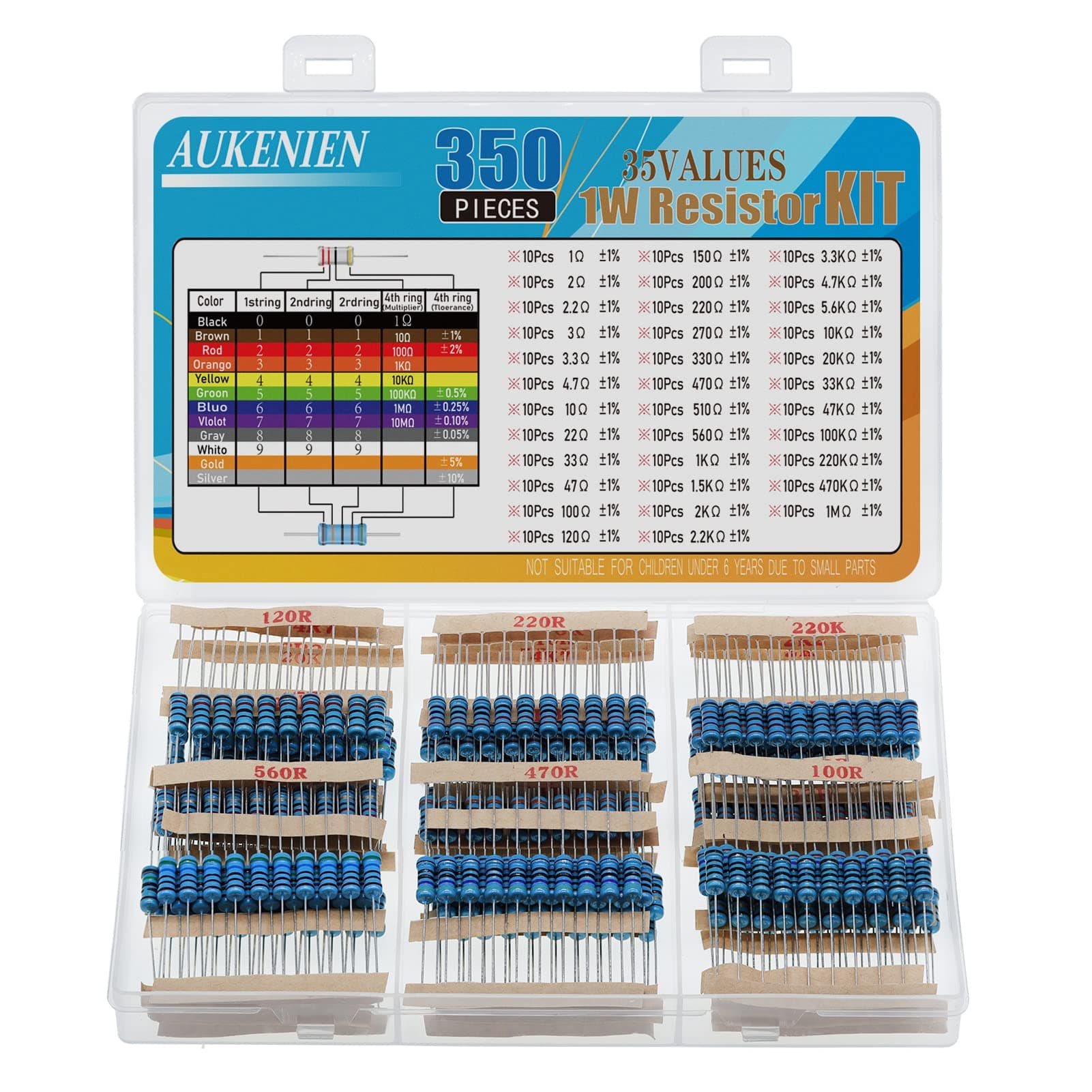 35 Values Electronic Resistors Kit 1W Metallic Film Resistance 1 Ohm-1M Ohm with 1% Set of Resistors