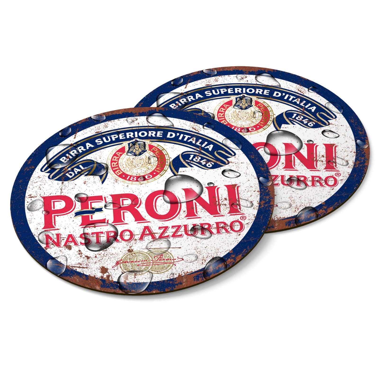 - Two PERONI Wooden Coasters Mancave Vintage Retro Wood Bar Pub Wall Round Coaster