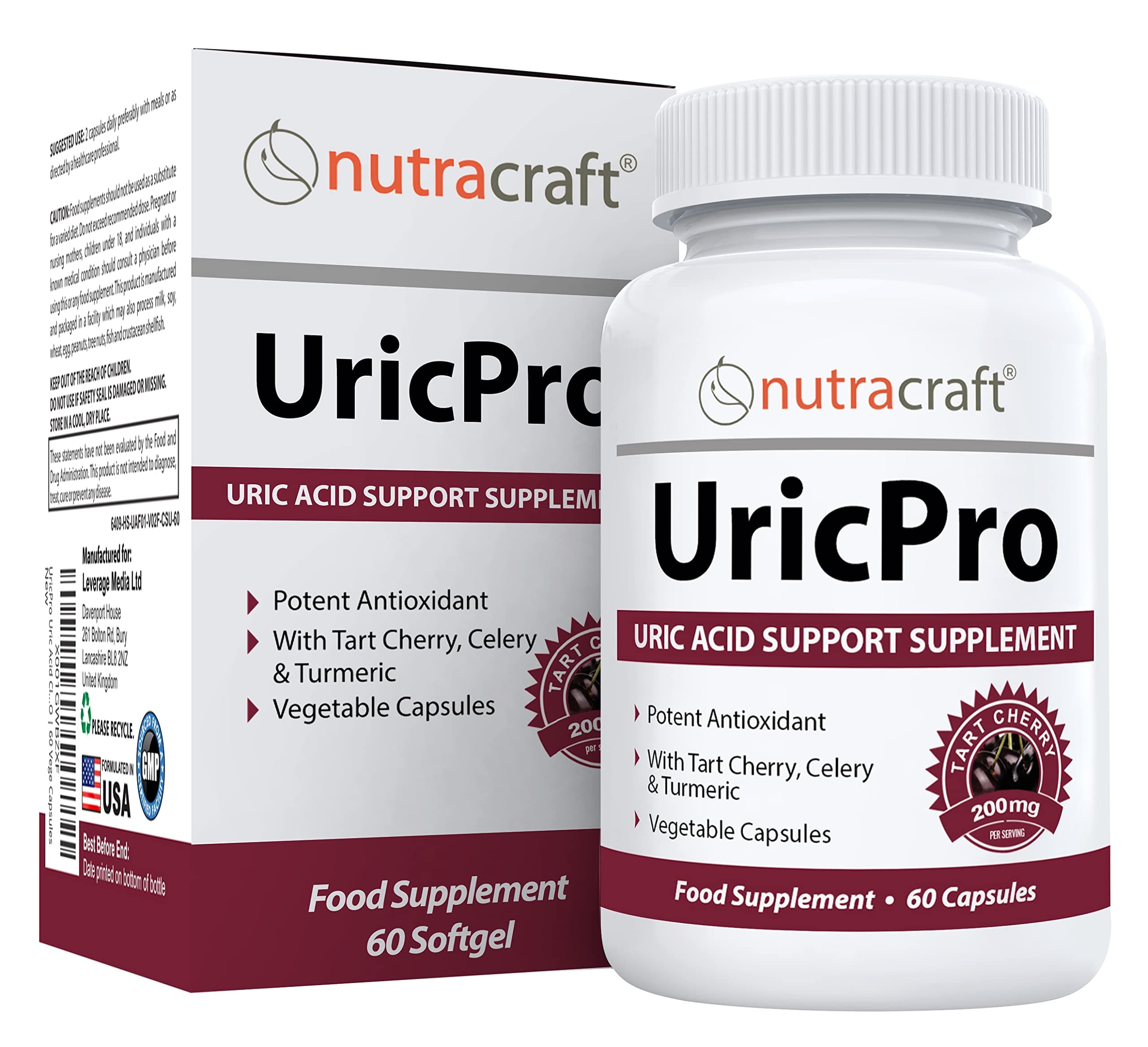 UricPro Uric Acid Cleanse Supplement | Tart Cherry, Turmeric, Celery, Bromelain, Cranberry & More | Non-GMO | 60 Vege Capsules