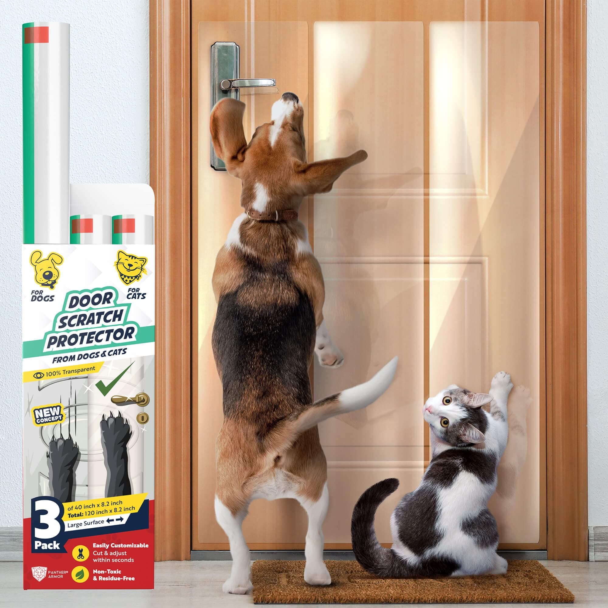 Panther Armor 3-Pack Door Protector from Dog Scratching - 40" x 8.2" Cat Scratch Door Frame Protector Anti Dog Scratch - Door Guard Clear