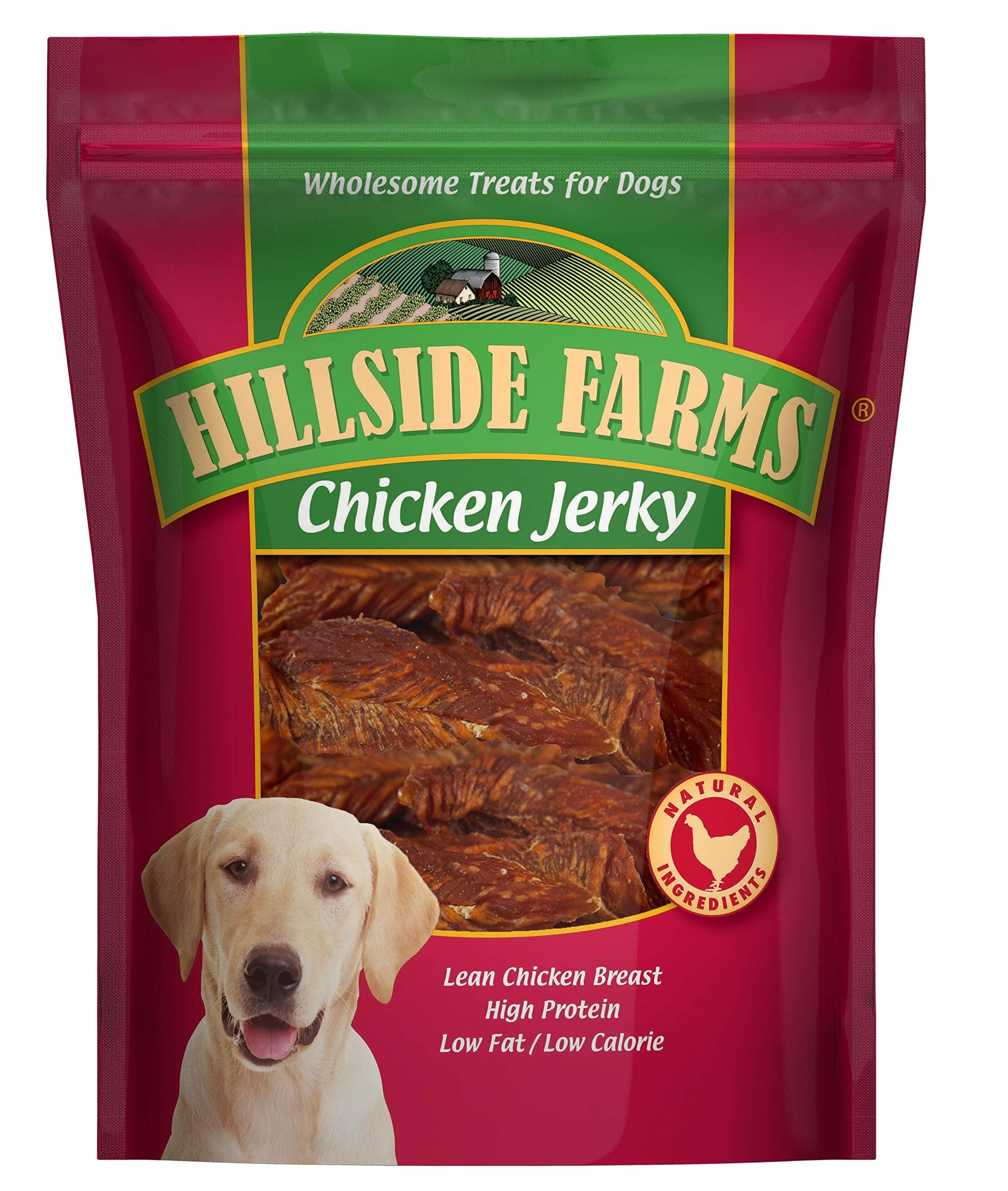 Hillside Farms Natural-Cut Chicken Jerky Dog Treats, Premium Grain-Free Dog Jerky for All Breeds & Sizes, 2-Pound Bag