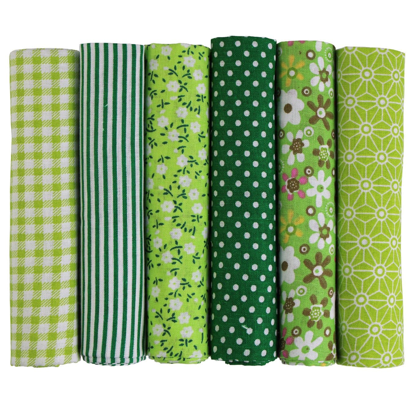 UOOOM 6pcs 50 x 50cm Patchwork Cotton Fabric Squares DIY Handmade Sewing Quilting Fabric Different Designs (Tone-Green)