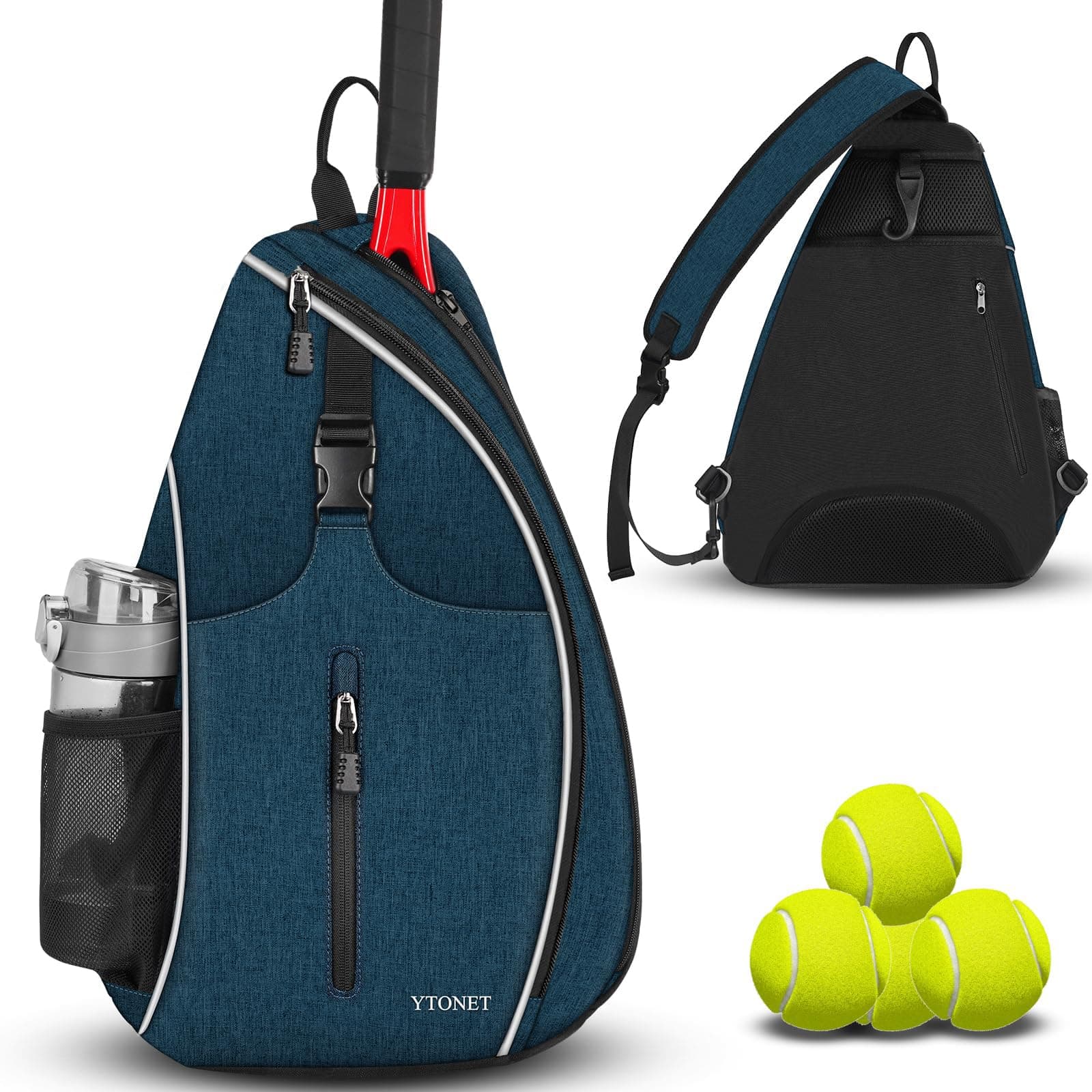 Ytonet Tennis Bag, Tennis Sling Backpack Crossbody Water Resistant for Men Women, Compatible for Pickleball Badminton Rackets