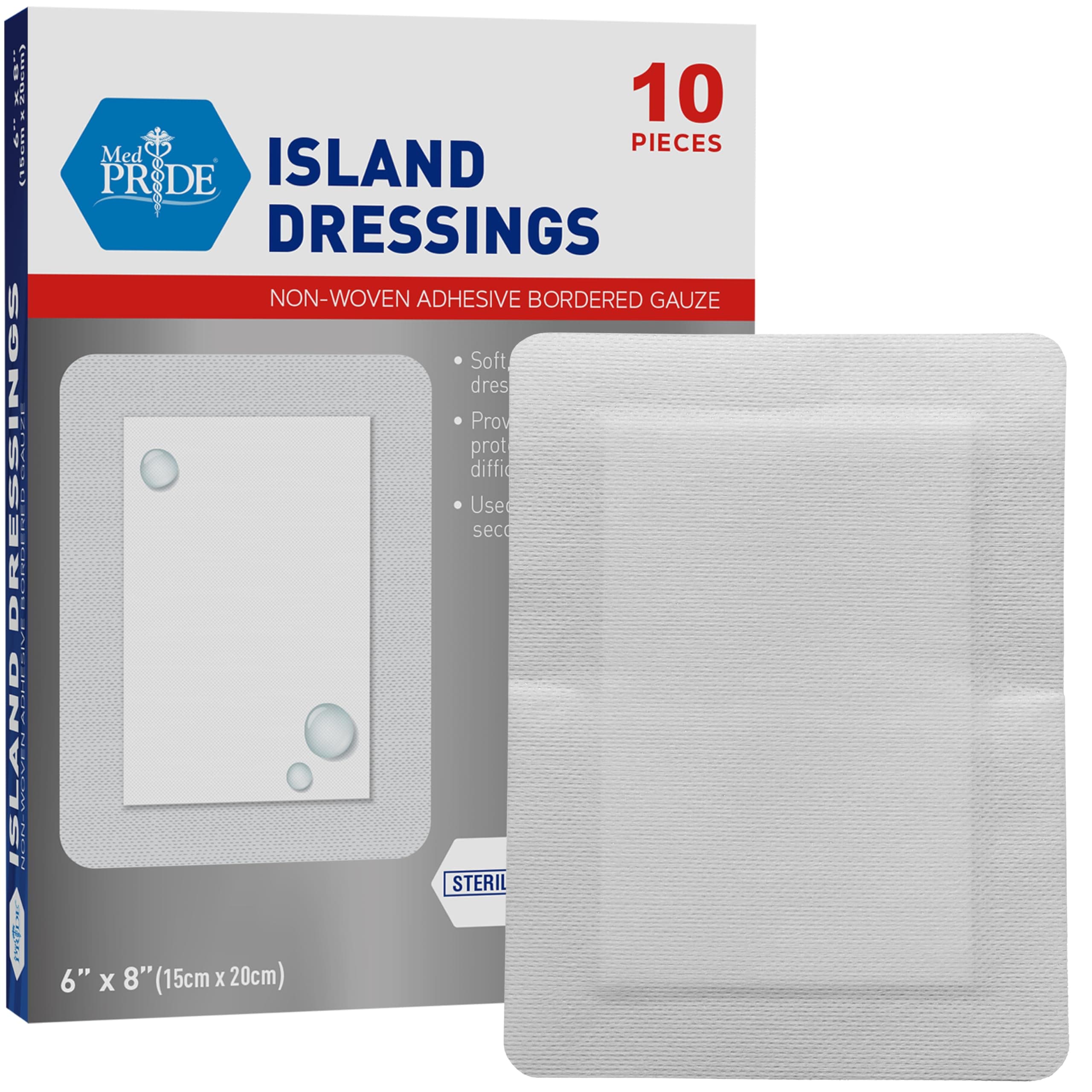 4” x 4” Bordered Gauze-Island Dressing| 25 Pack-Individually Packed Pouches| Wound Dressing with Adhesive, Breathable Borders| Sterile & Highly Absorbent| Latex-Free 6'' x 8'' 60888 25