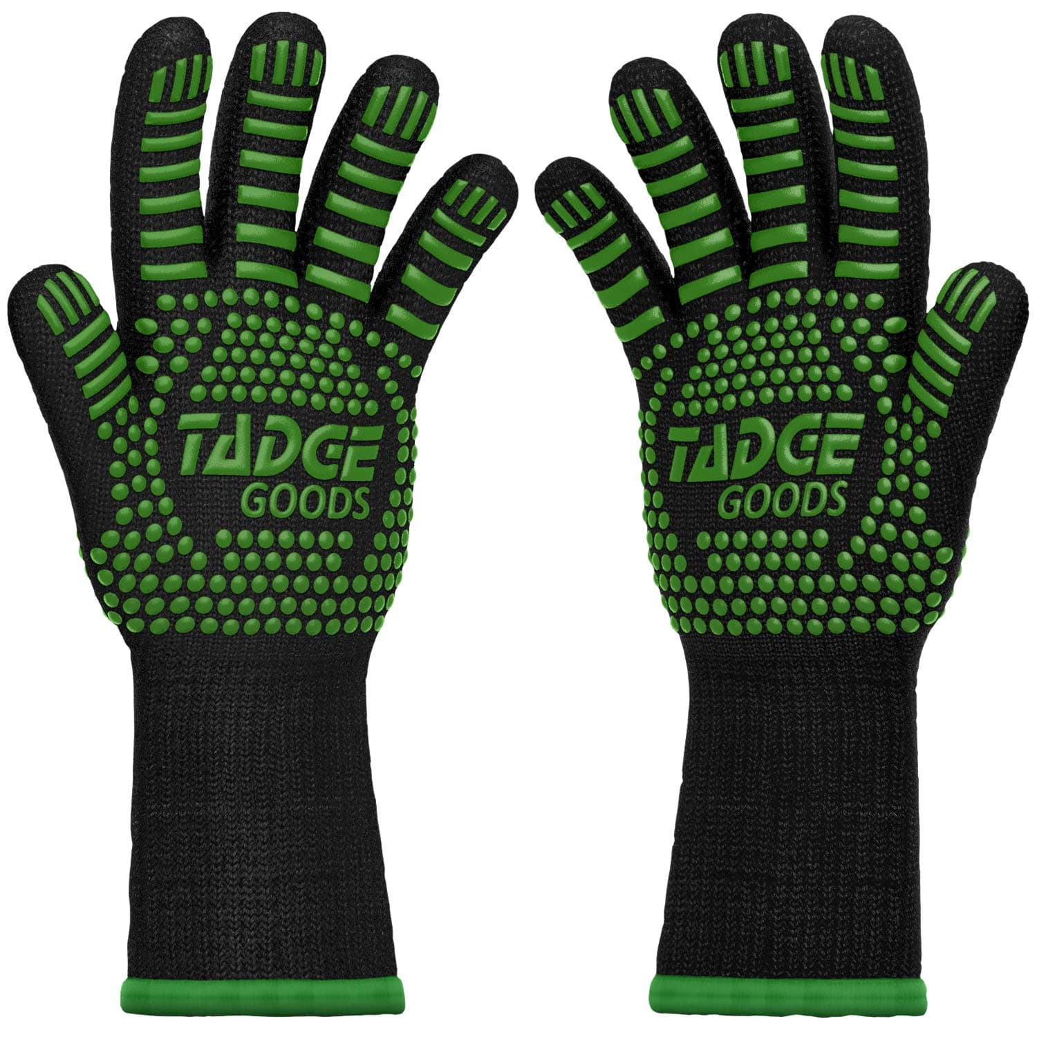 Tadge Goods Oven Mitts Heat Resistant BBQ Gloves – Best Silicone Cooking & Grilling Accessories – Extreme Hot 932 Degrees Hand & Forearm Protection, Green