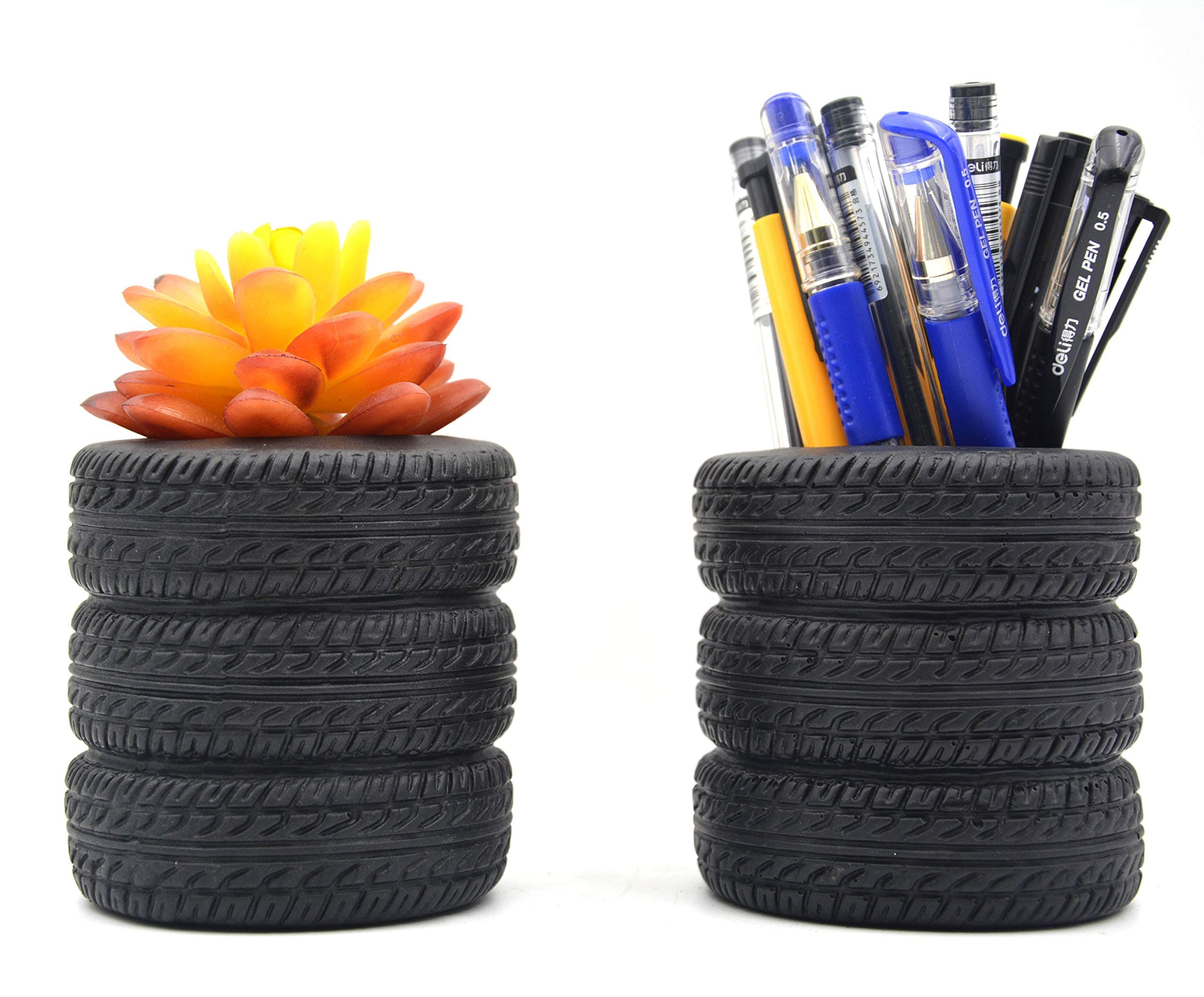 Vintage Black Tire Shape Pen Holder Pencil Holder Home Office Desk Organizer Accessories Pack of 2