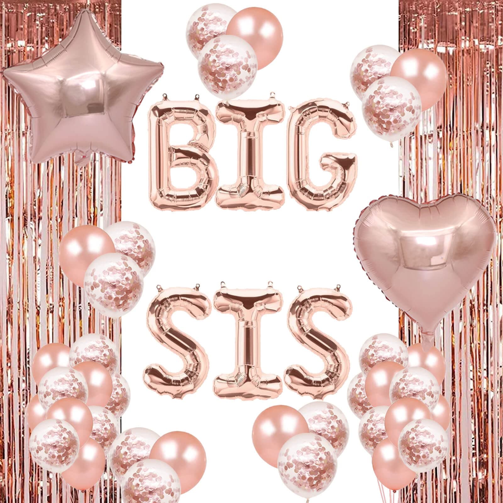 Big Sis Party Decorations Rose Gold Big Sister Party Balloons Big Sis Themed Baby Girls Newborn Baby Announcement Gender Reveal Baby Shower Party Supplies Decorations