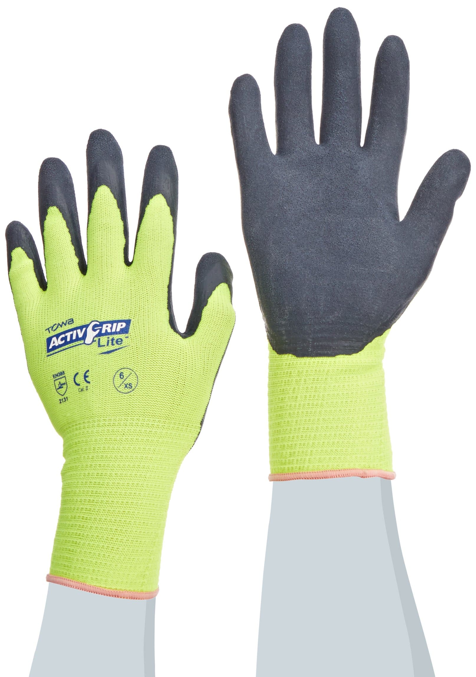 ActivGrip 55-AG317/XS 13-Gauge Lite Latex Dipped Chemical Resistant Gloves with Micro Finish Grip, Black/Yellow, X-Small, 1-Dozen