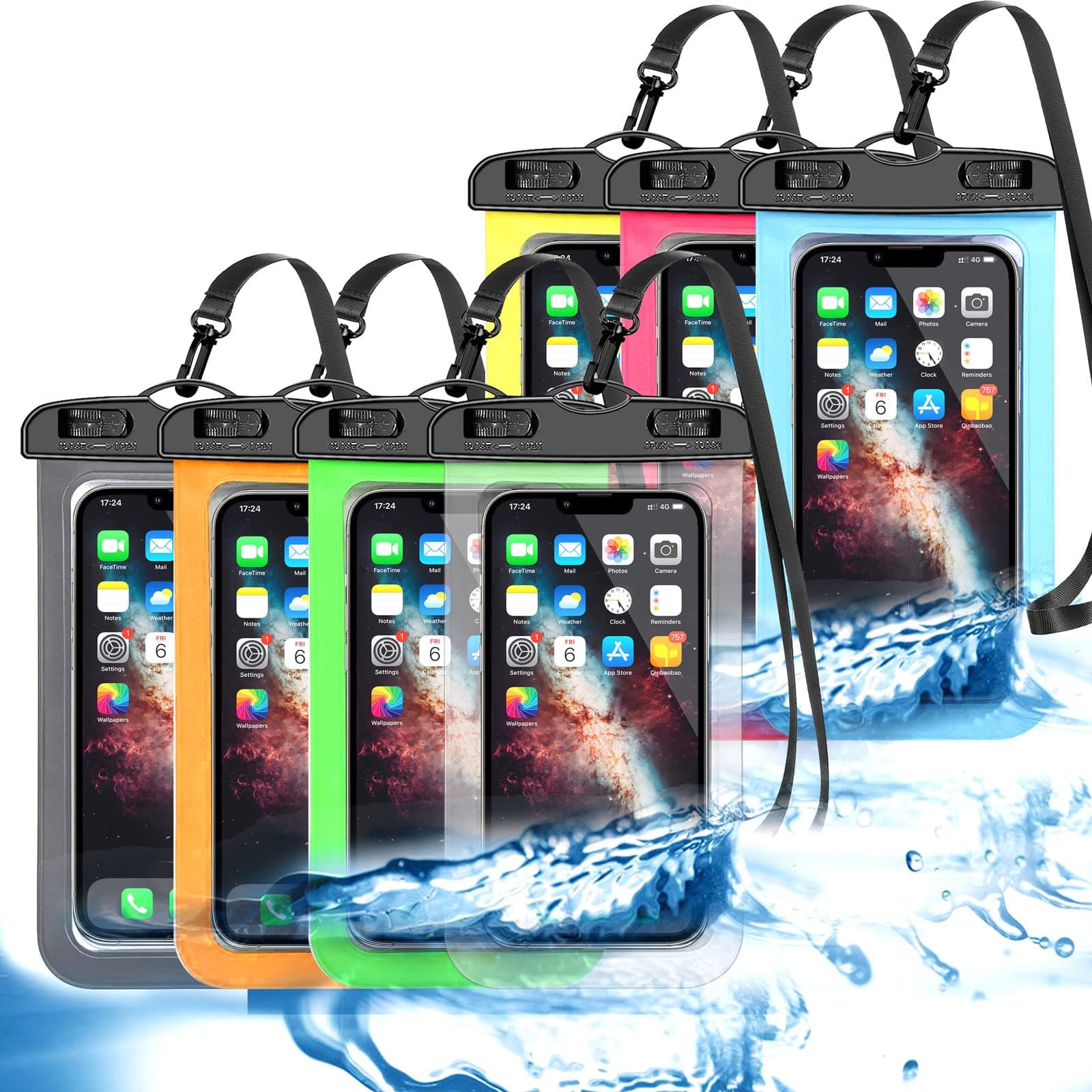 7 Pack Universal Waterproof Phone Pouch, Large Phone Waterproof Case Dry Bag IPX8 Outdoor Sports for Apple iPhone Pro XS XR XS 13 12 11 10 9 8 7 6 Plus,SE, Samsung S10 S10+ S9+ S9 S8+,Note,up to 6.5"