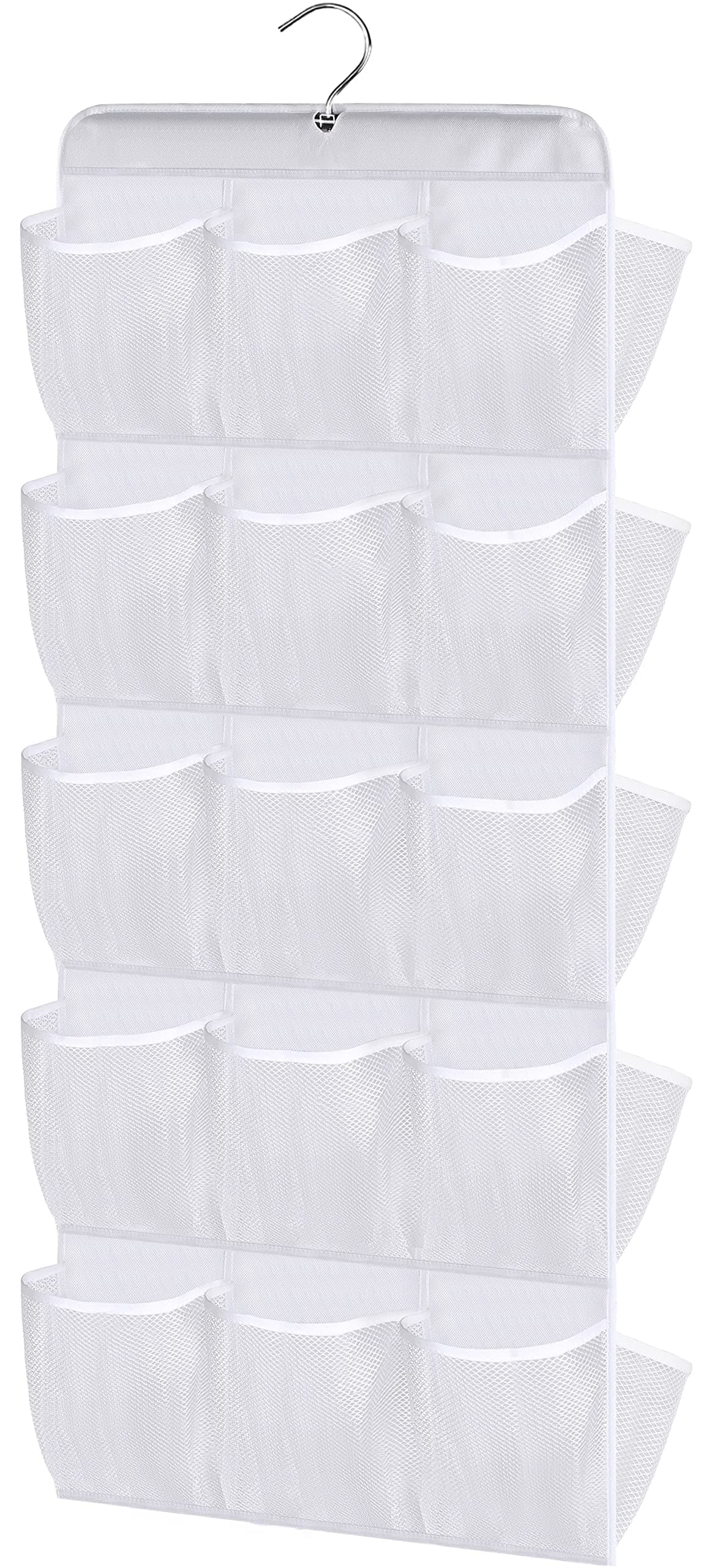 MISSLO Hanging Shoe Rack 30 Mesh Pockets Shoe Storage for Wardrobes Organiser with Rotating Hanger Dual Sided Shoe Organizer Hanging Storage Space-Saving Solution, White