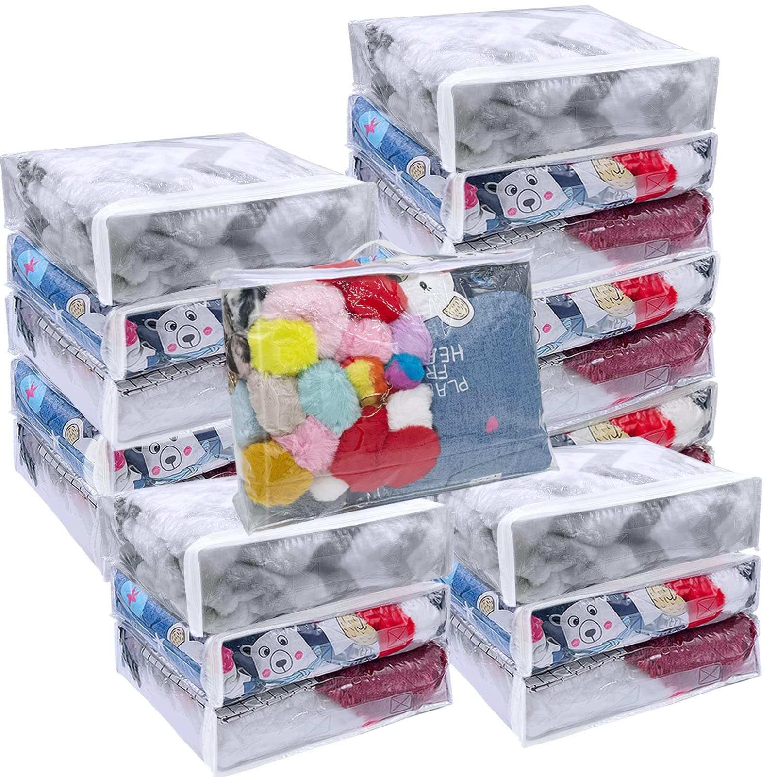 20Pcs Large Clear Vinyl Zippered Storage Bags With Handle - 16*12*4Inch Blankets Organizer for Sweater, Bed Sheet, Pillow - Plastic Bags With Zipper for Closet, Linen