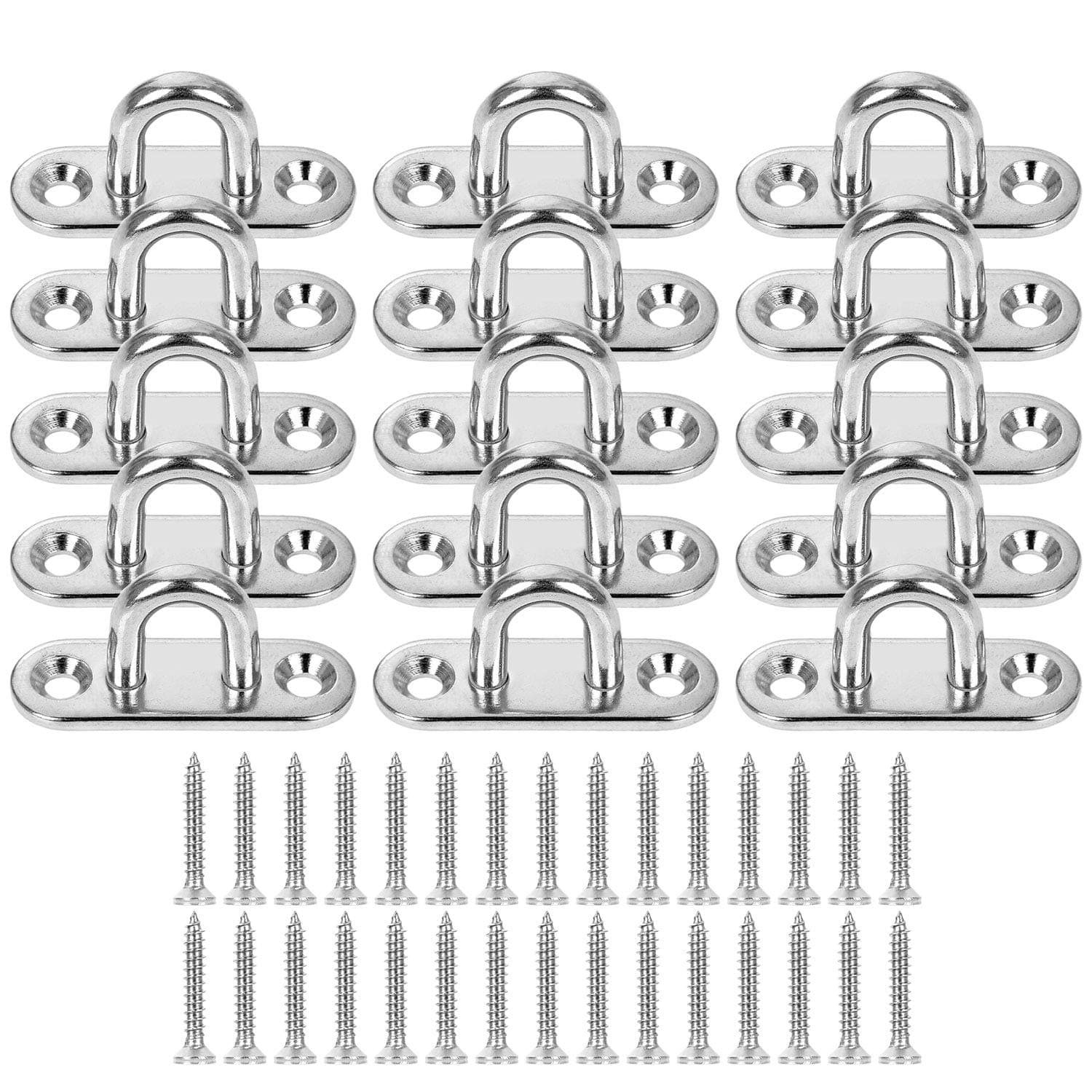 15 Pack 1.8 inch Stainless Steel Ceiling Hook Pad Eye Plate M5 Oblong Pad Eye Marine Hardware Staple Hook Loop Wall Mount Hanger Hook with 30 PCS Screws