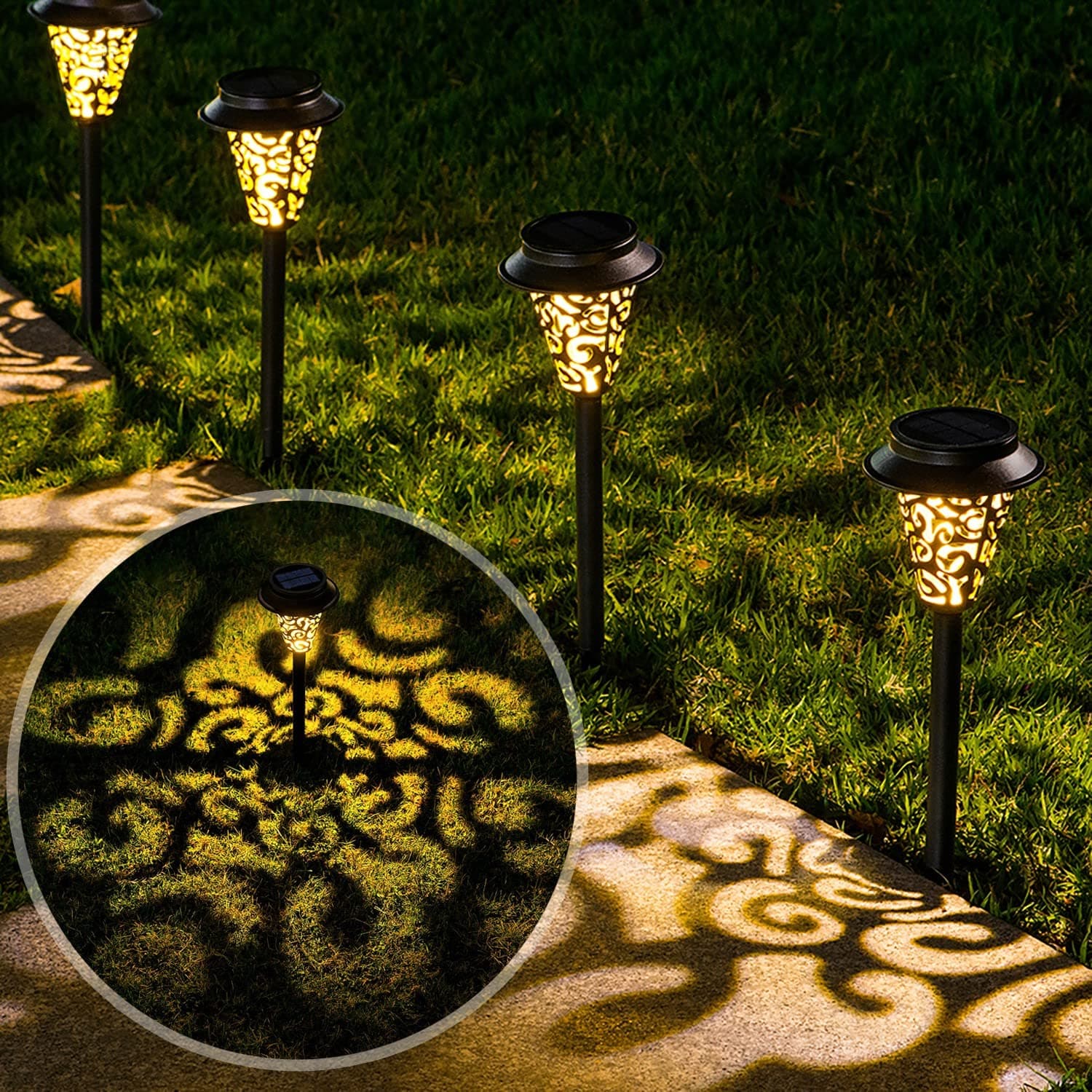LeiDrail Solar Pathway Lights, 6 Pack Solar Powered Metal Garden Decorative Lights, Warm White LED Solar Lights for Outsided Yard Lawn Walkway Patio Garden